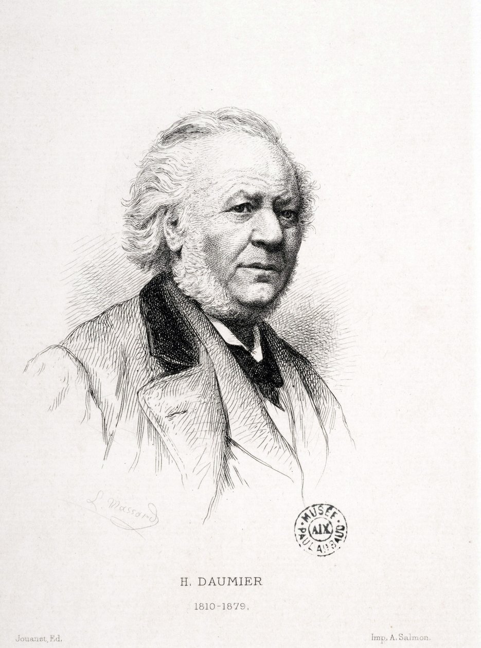 Retrato de Honore Daumier (1808-1879), gravador, pintor e escultor francês. Gravura de Massard. Dimensões: 15x11,5cm. Museu Arbaud. de Honoré Daumier