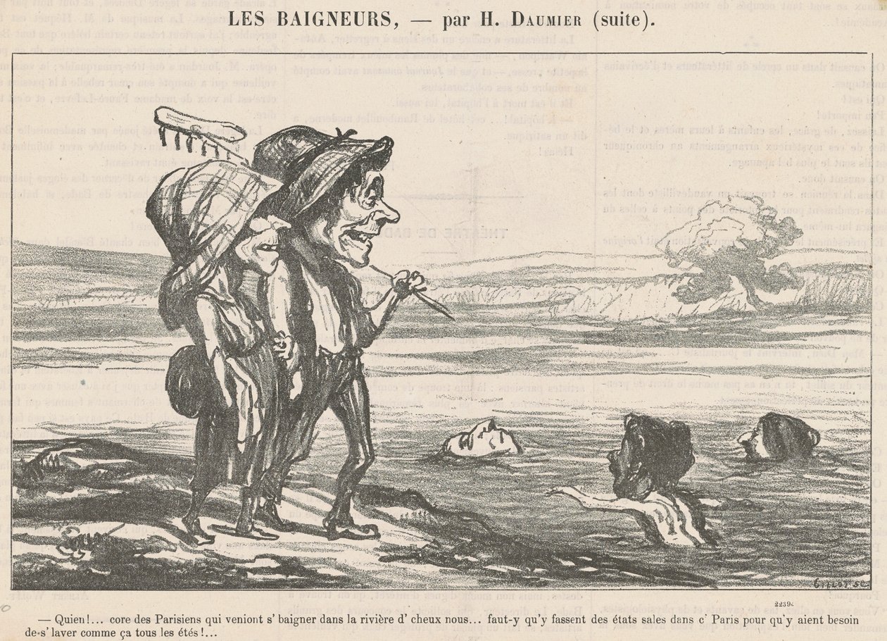 Quien! ... Núcleo de parisienses que vinham tomar banho... de Honoré Daumier