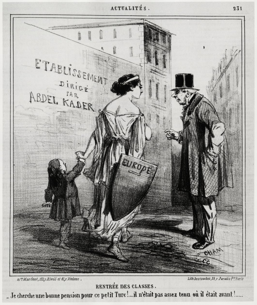 Aulas de aluguer: Estou à procura de uma boa pensão para este pequeno turco!... Ele não estava apto o suficiente ou estava antes. Alguns dias após a entrada das tropas francesas e inglesas na Turquia (18 de Outubro de 1860). Ilustração de Honore Daumier (1 de Honoré Daumier