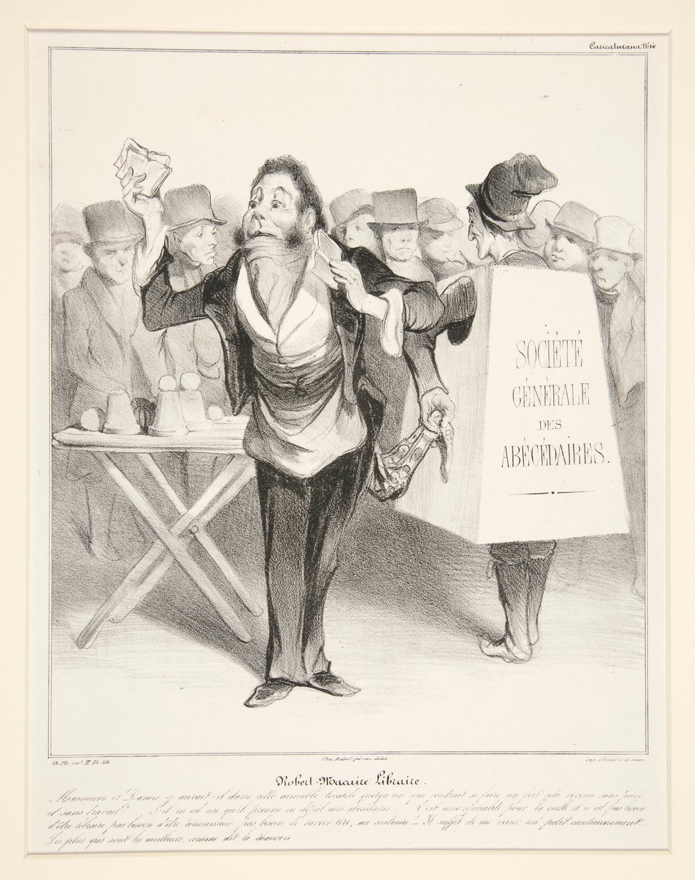 Livreiro Robert-Macaire. (livraria Robert Macaire.), pl. 14 da série Caricaturana no álbum Les Robert Macaires de Honoré Daumier