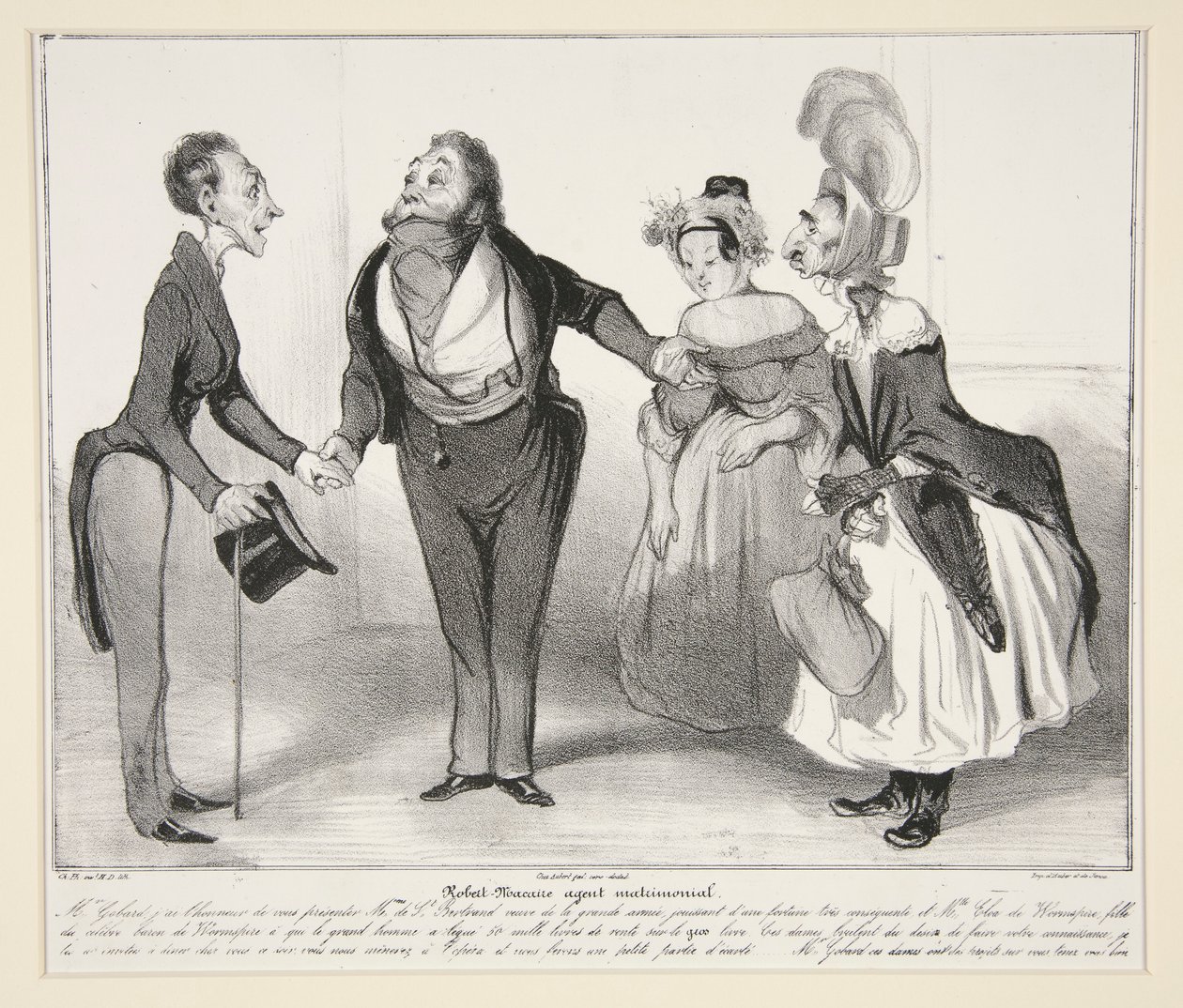 agente matrimonial Robert-Macaire. (agente matrimonial Macaire.), pl. 16 da série Caricaturana, do álbum Les Robert Macaires de Honoré Daumier