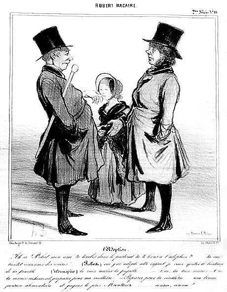 Robert Macaire: a adoção, por Daumier - em "Charivari" de 25/04/1841 de Honoré Daumier