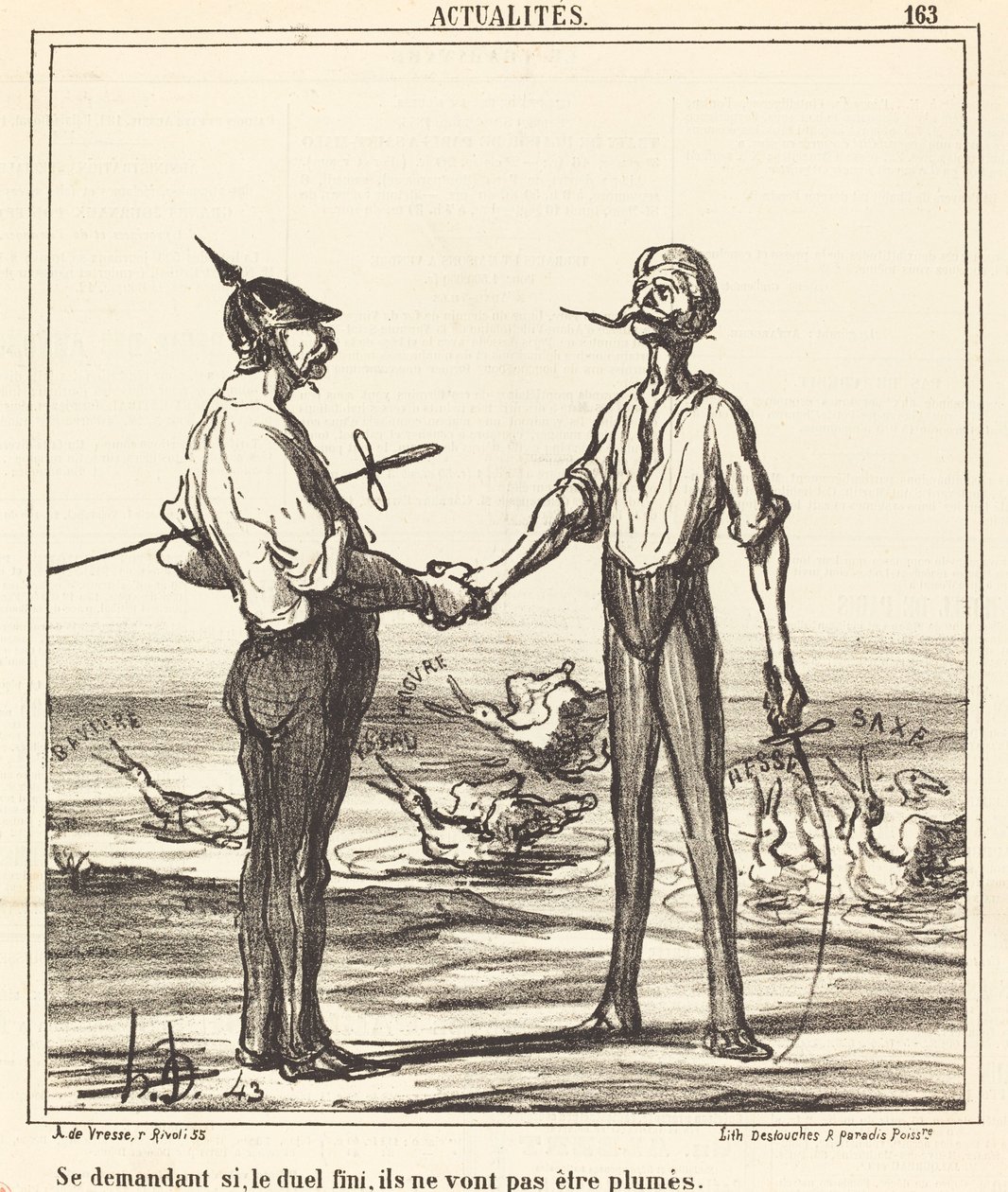 Querendo saber se, o duelo acabou, eles não serão emplumados de Honoré Daumier