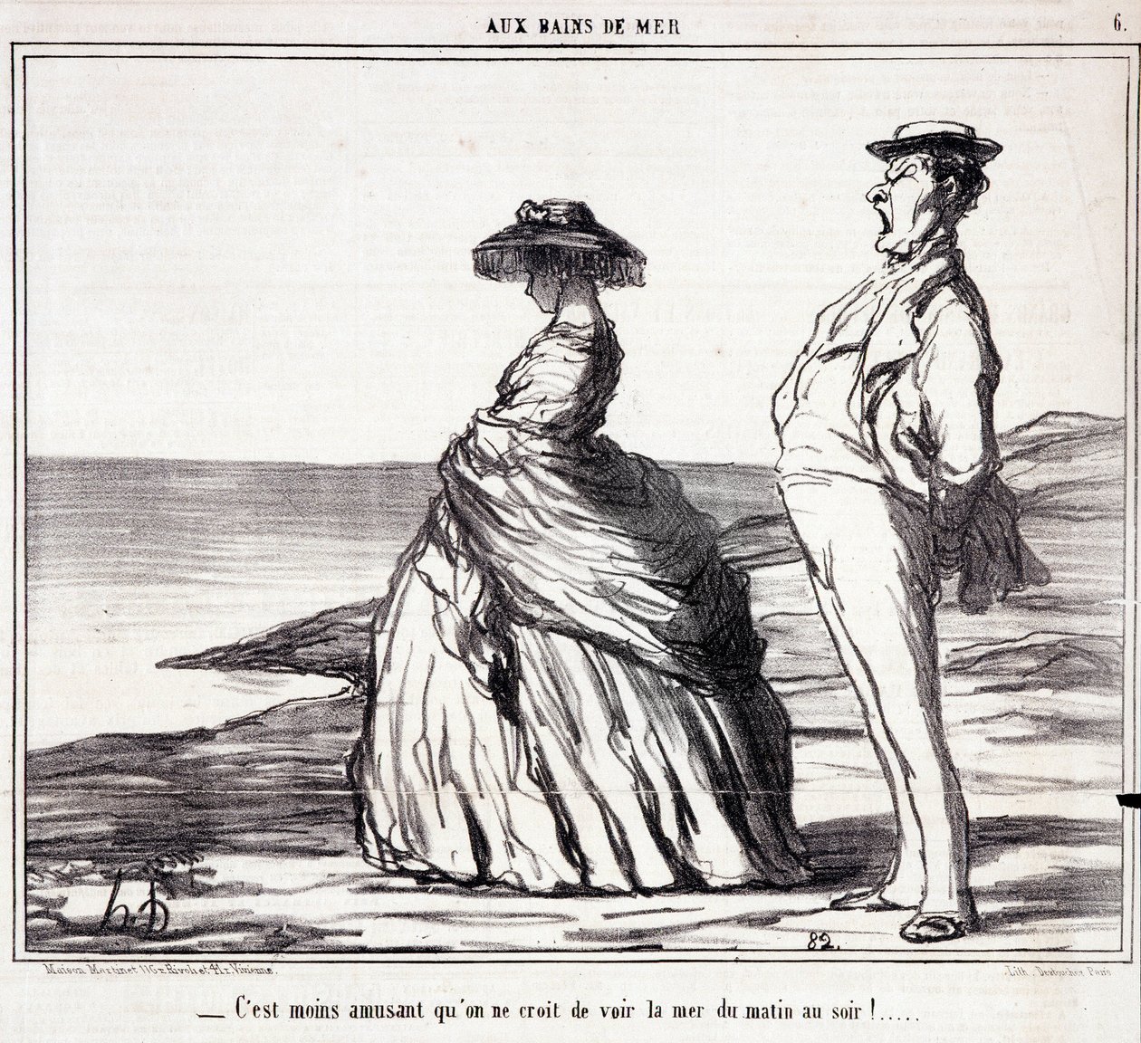 Série "Les Bains de Mer": "É menos divertido do que você pensa ver o mar de manhã à noite! "Desenho animado sobre turistas em férias". Gravação por Honore DAUMIER (1808-1879). Extracto do jornal "Le Charivari" 9 de Setembro de Honoré Daumier