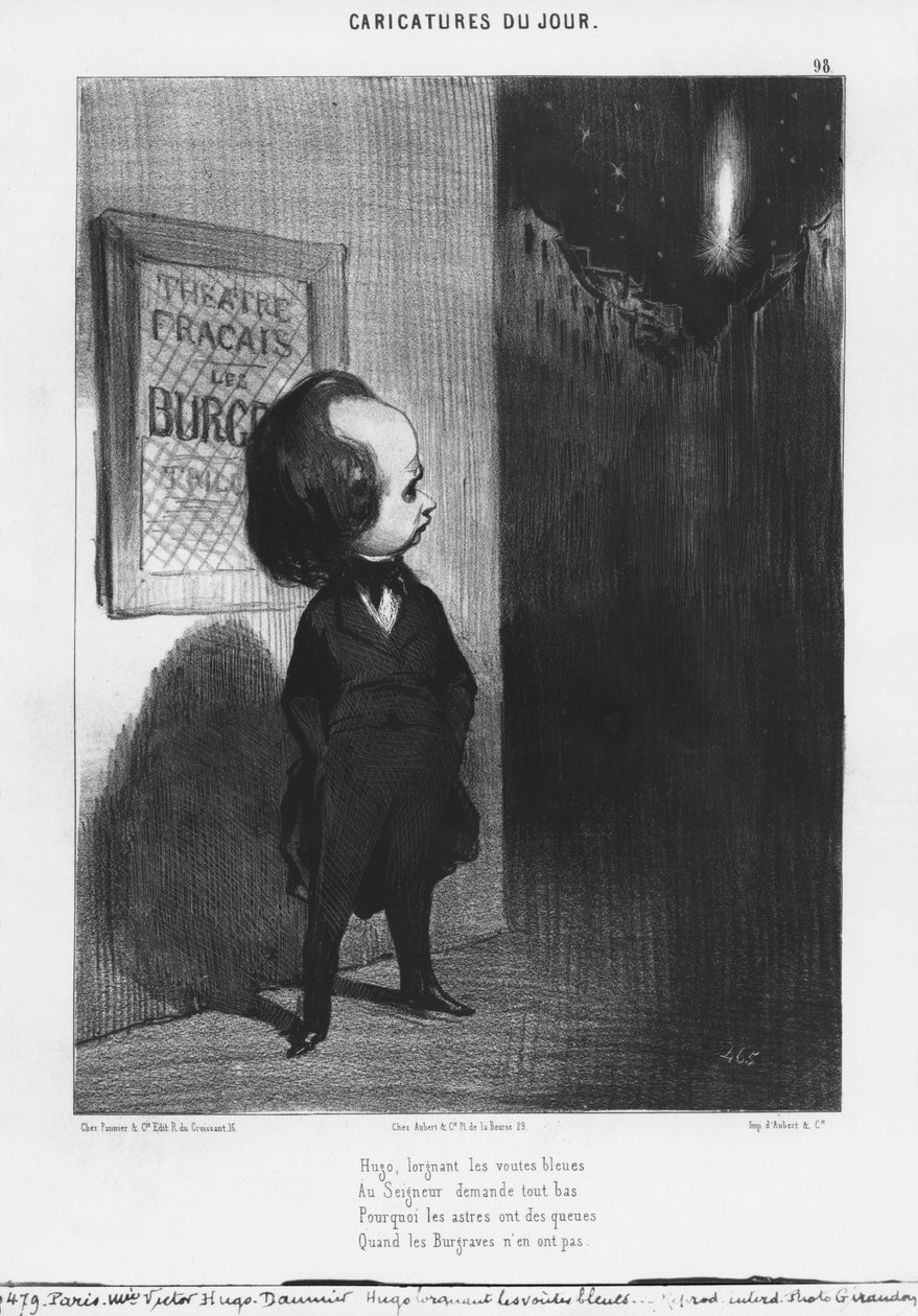 Série &39;Caricatures du jour&39;, caricatura de Victor Hugo e sua peça &39;Les Burgraves&39;, prato 98, ilustração de &39;Le Charivari&39;, 31 de março de 1843 de Honoré Daumier