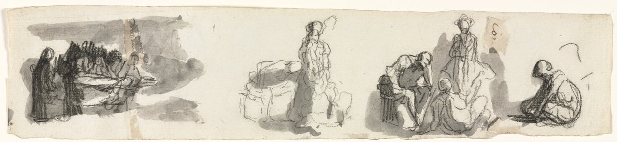 Folha de estudos com um grupo de quatro figuras à direita, terceiro trimestre de 1800. de Honoré Daumier