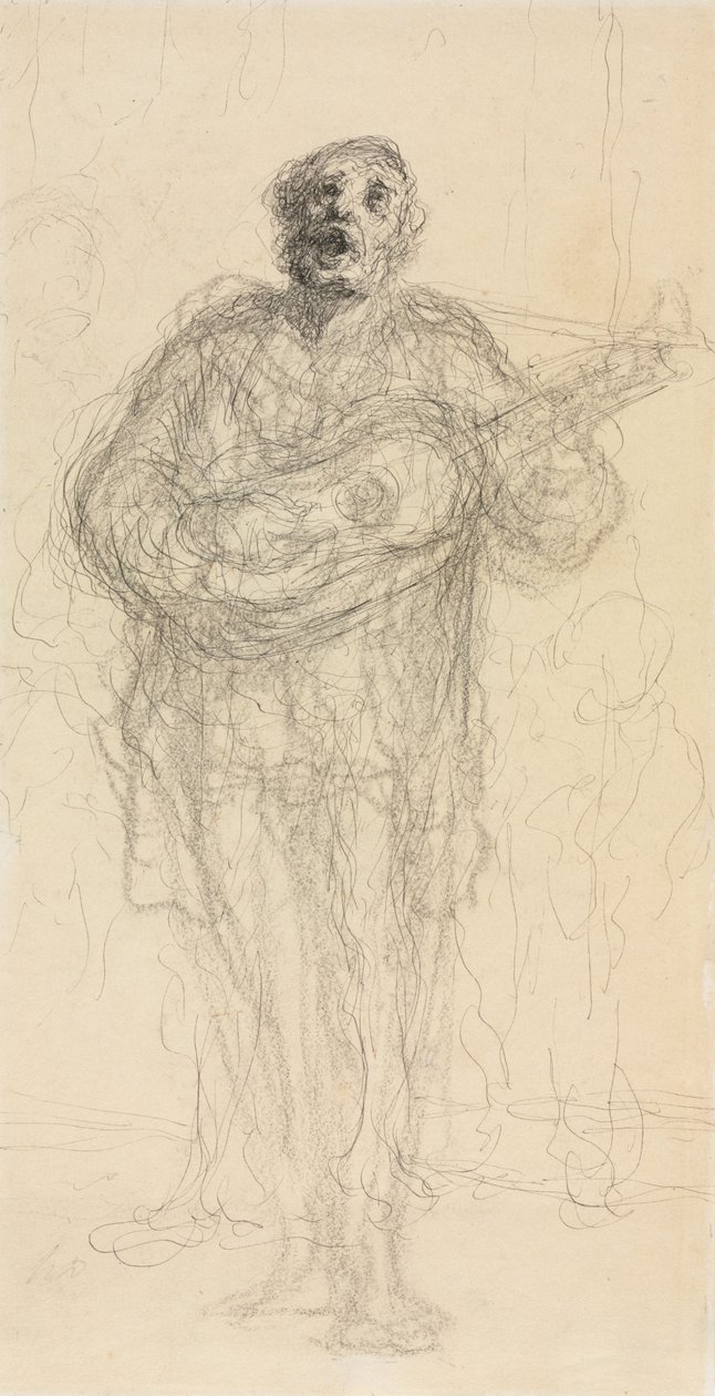 Guitarrista de canto reto, mulher reclinada, apoiando-se no verso do braço, 185560. de Honoré Daumier
