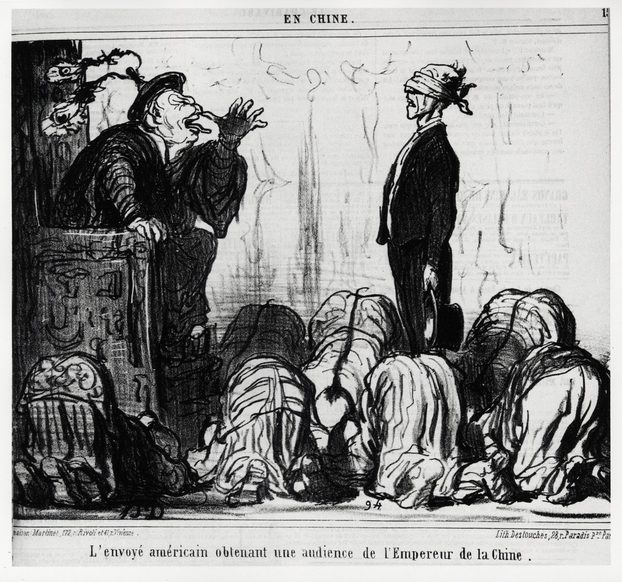 O enviado americano recebe uma audiência do Imperador da China. Na serie En Chine, ilustração de Honore Daumier (1808-1879), publicada em "Charivari", datada de 21 de outubro de Honoré Daumier