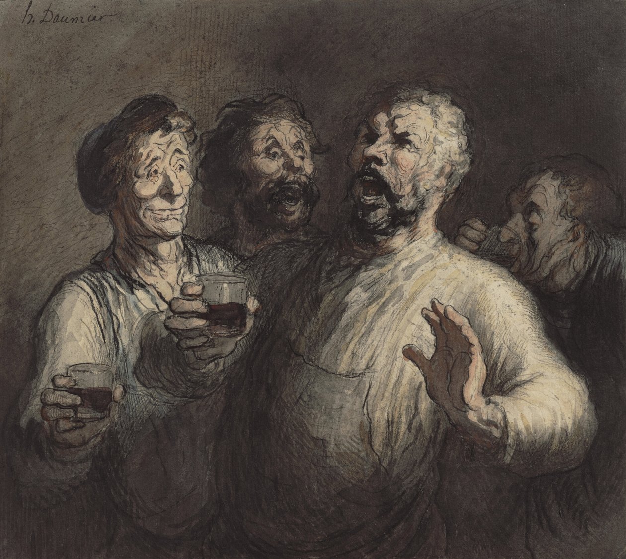 Os bebedores, c.1860 de Honoré Daumier