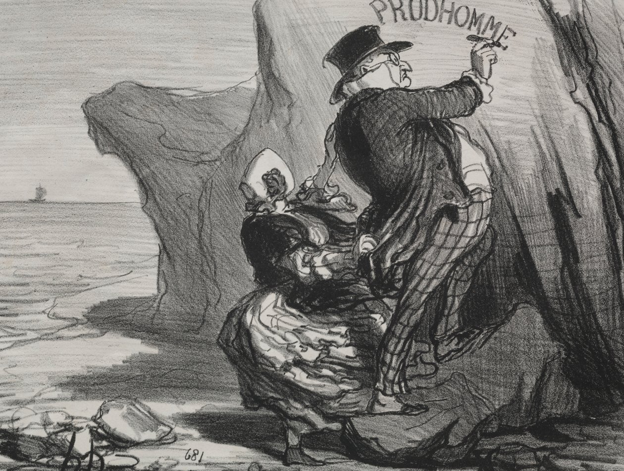 O Bom Burguês (placa 3): Quero deixar um monumento imperecível da nossa visita a esta falésia... de Honoré Daumier