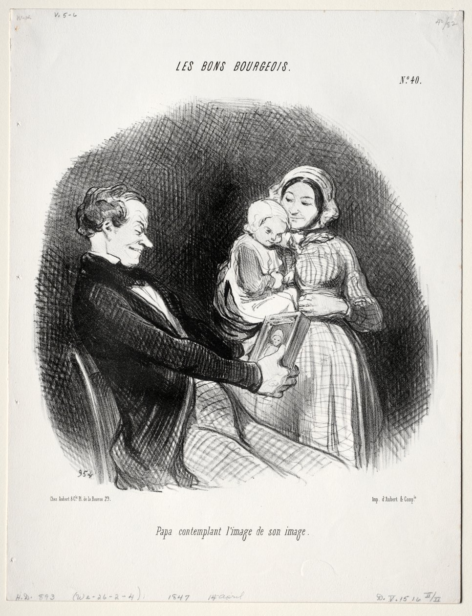 O bom burguês, placa 40: Papai contempla uma imagem de sua imagem de Honoré Daumier