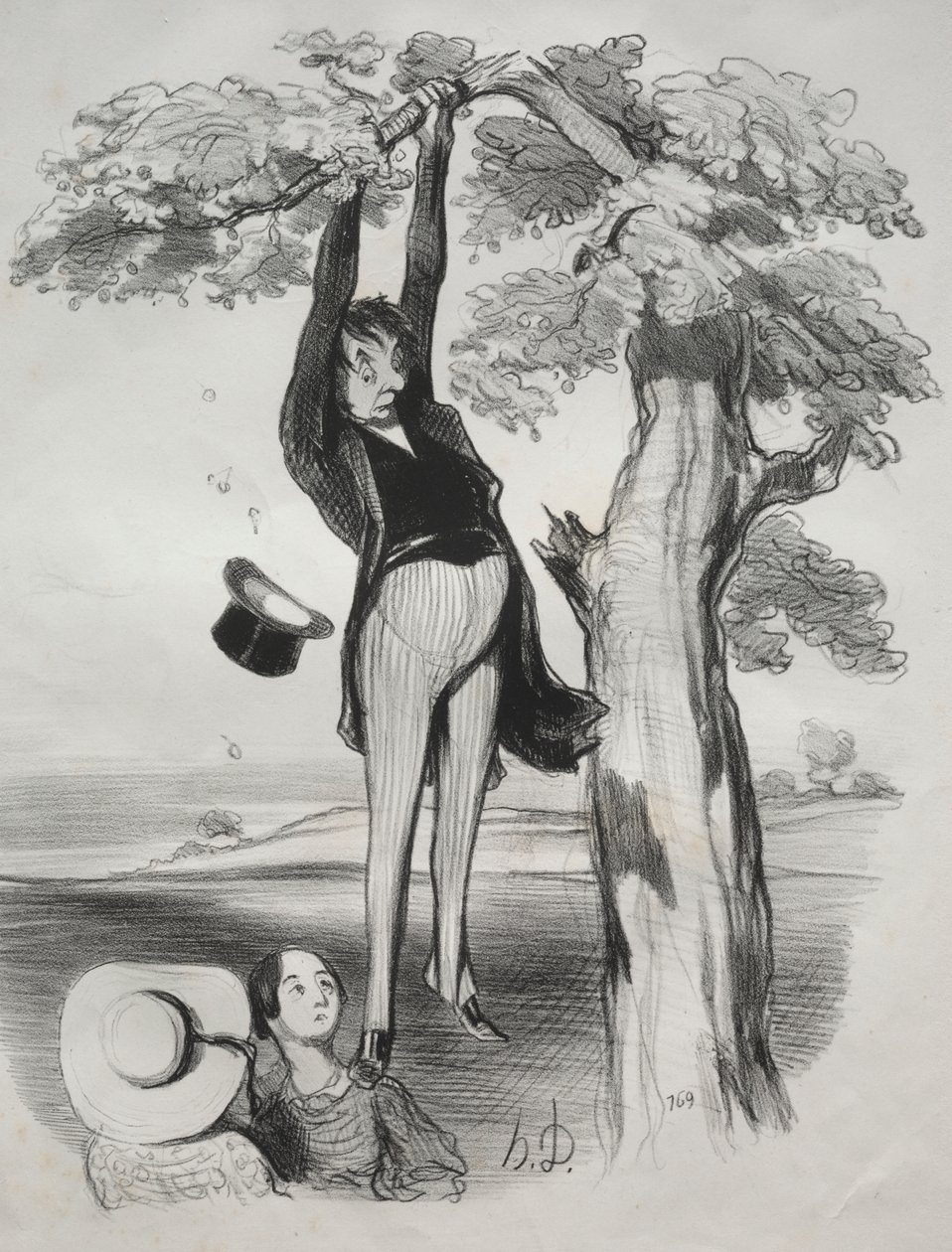 Os perigos de sacudir uma ameixeira com muita força (quando se é um homem adulto) de Honoré Daumier