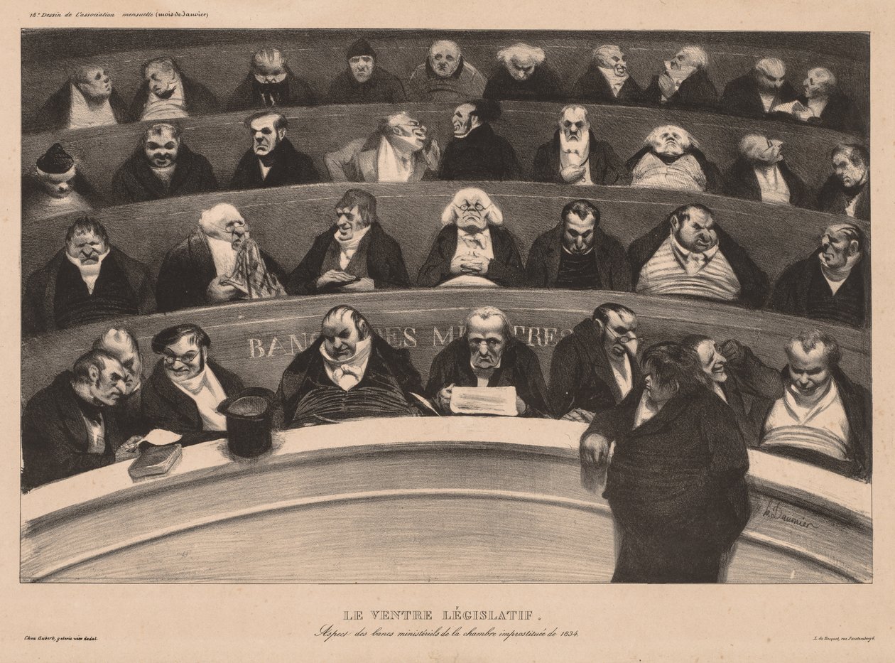 A placa da Associação Mensal 18: A Barriga Legislativa, 1834. de Honoré Daumier