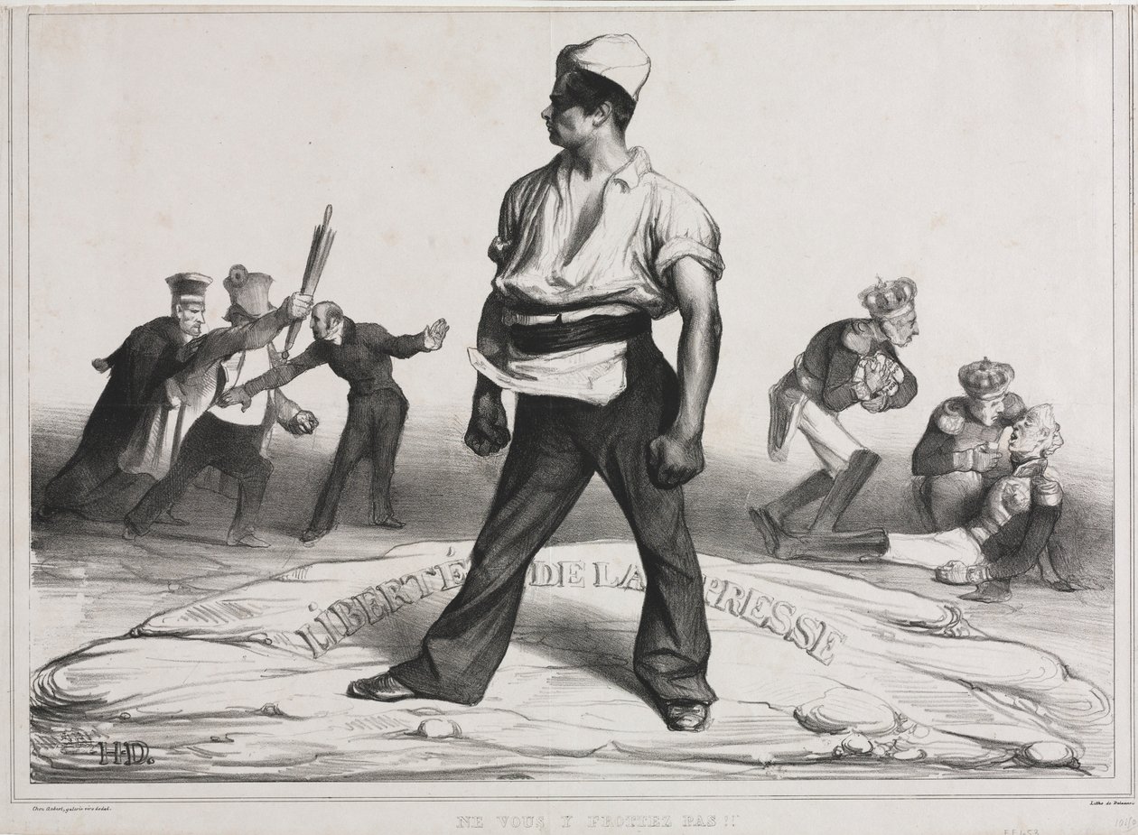 A placa da Associação Mensal 20: Não se intrometa !, 1834. de Honoré Daumier