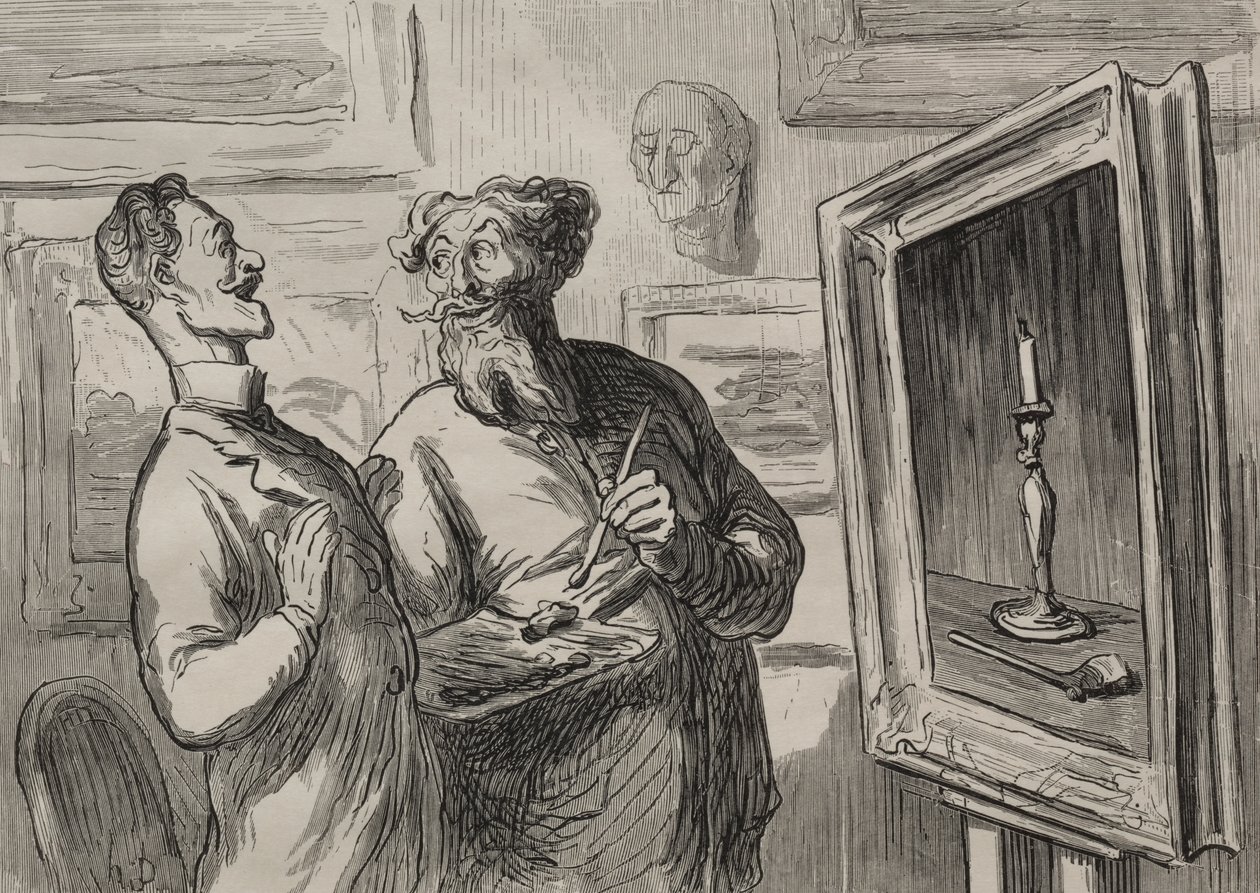 Os pintores: um realista sempre encontra outro realista para admirá-lo de Honoré Daumier