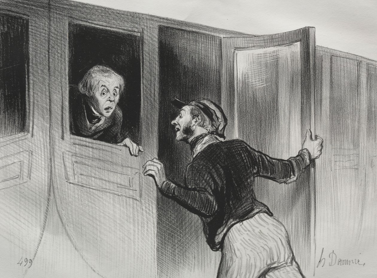 As ferrovias, placa 11: O perigo de dormir em uma viagem de Honoré Daumier