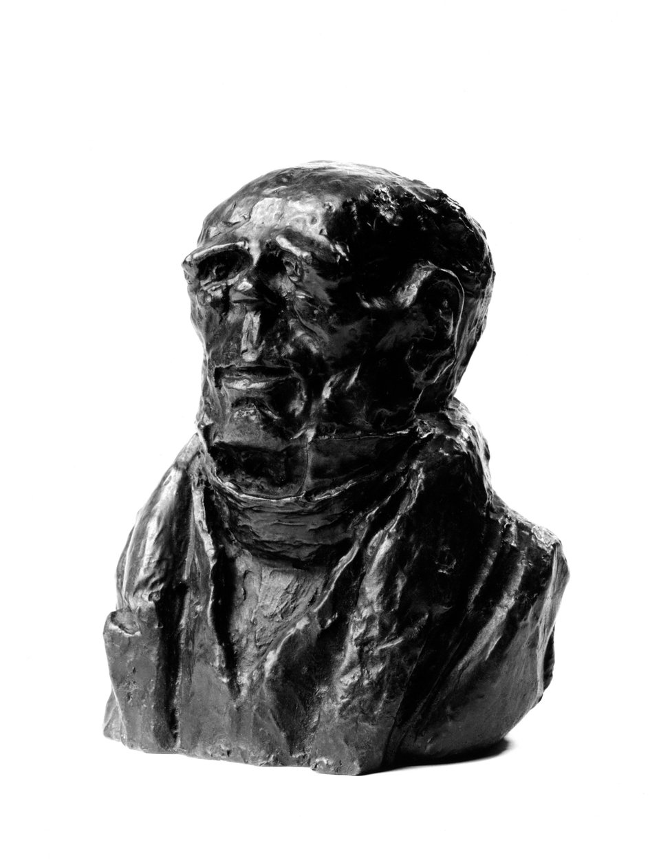 As cargas de bustos do "Celebrites du Juste Milieu" "Caricatura de Benjamin Delessert (1773-1847), industrialista e deputado. O tetu do terminal". Escultura de Honore Daumier (1808-1879) do século XIX. Inv L 48,2 Dim em cm H 17 x L 13 Musee des Beaux Arts de Honoré Daumier
