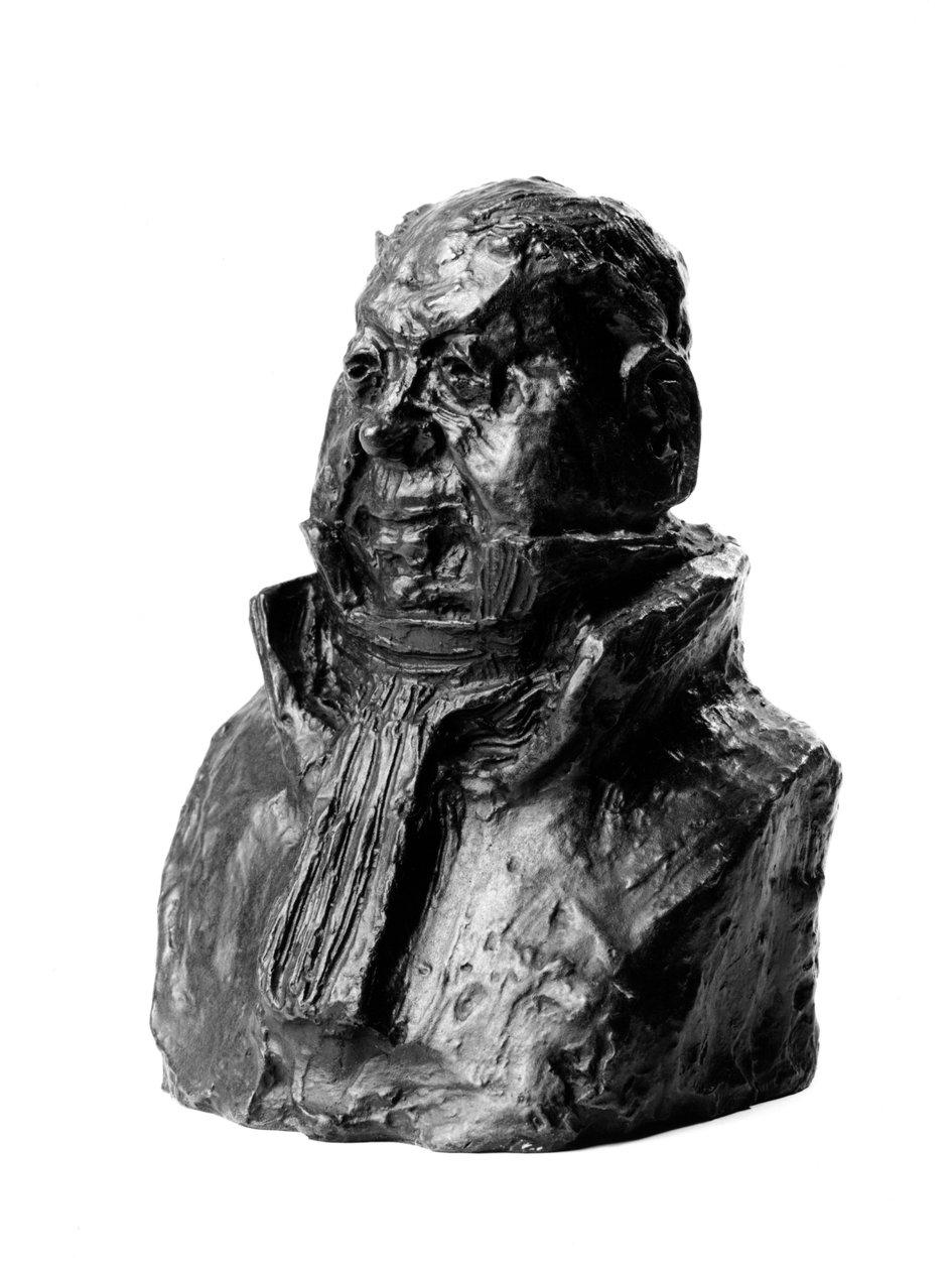 Os bustos do "Celebridades do Meio Direito" "Caricatura de Alexandre Lecomte (ca. 1788-?) , magistrado. O sutil". Escultura de Honore Daumier (1808-1879) do século XIX. Inv L 48,10 Dim em cm H 17 x L 1 Musee des Beaux Arts, Palais Longc de Honoré Daumier
