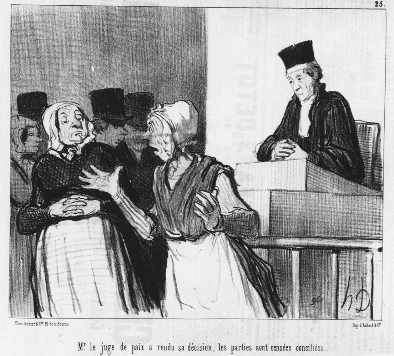 A justiça da paz tomou a sua decisão, as partes devem ser reconciliadas..., cartoon de Honore Daumier (1808-1879). "Charivari". de Honoré Daumier