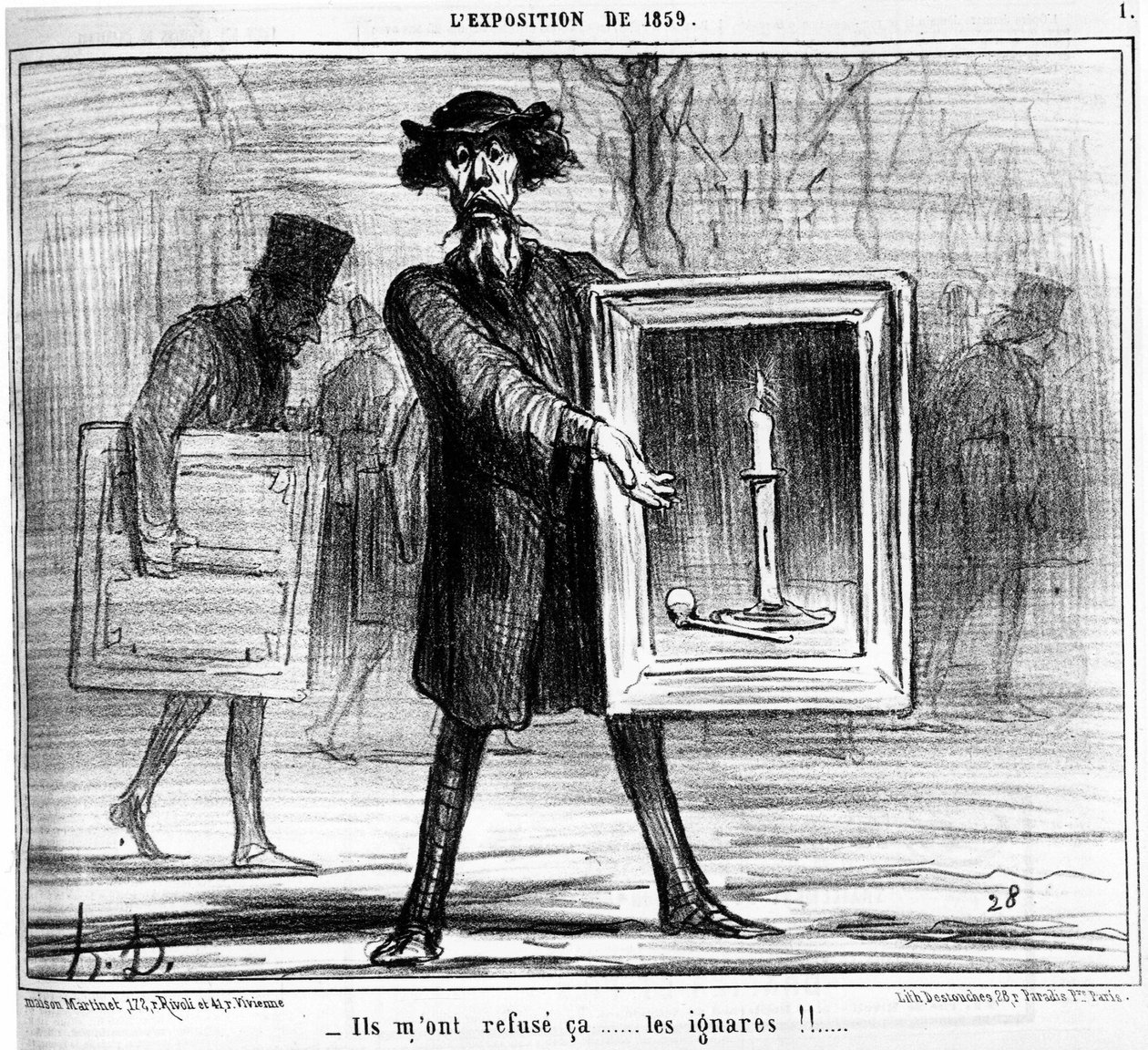 Eles recusaram-me... os ignorantes!!!... , retirado de "Pinturas e Salões", série de desenhos animados de Honore Daumier (1808-1879). "Charivari"... de Honoré Daumier