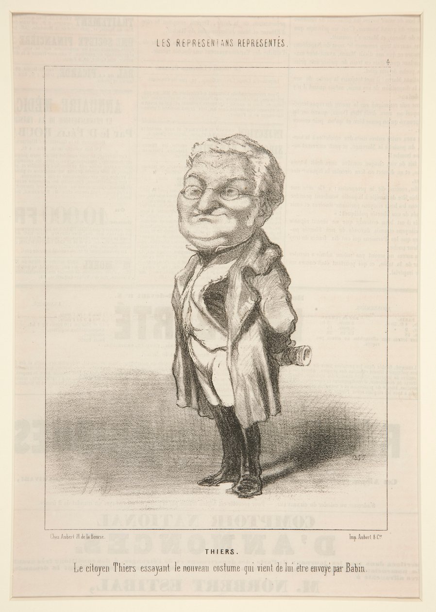 Thiers: o Cidadão Thiers a experimentar o novo fato que acaba de lhe ser enviado por Bavin de Honoré Daumier