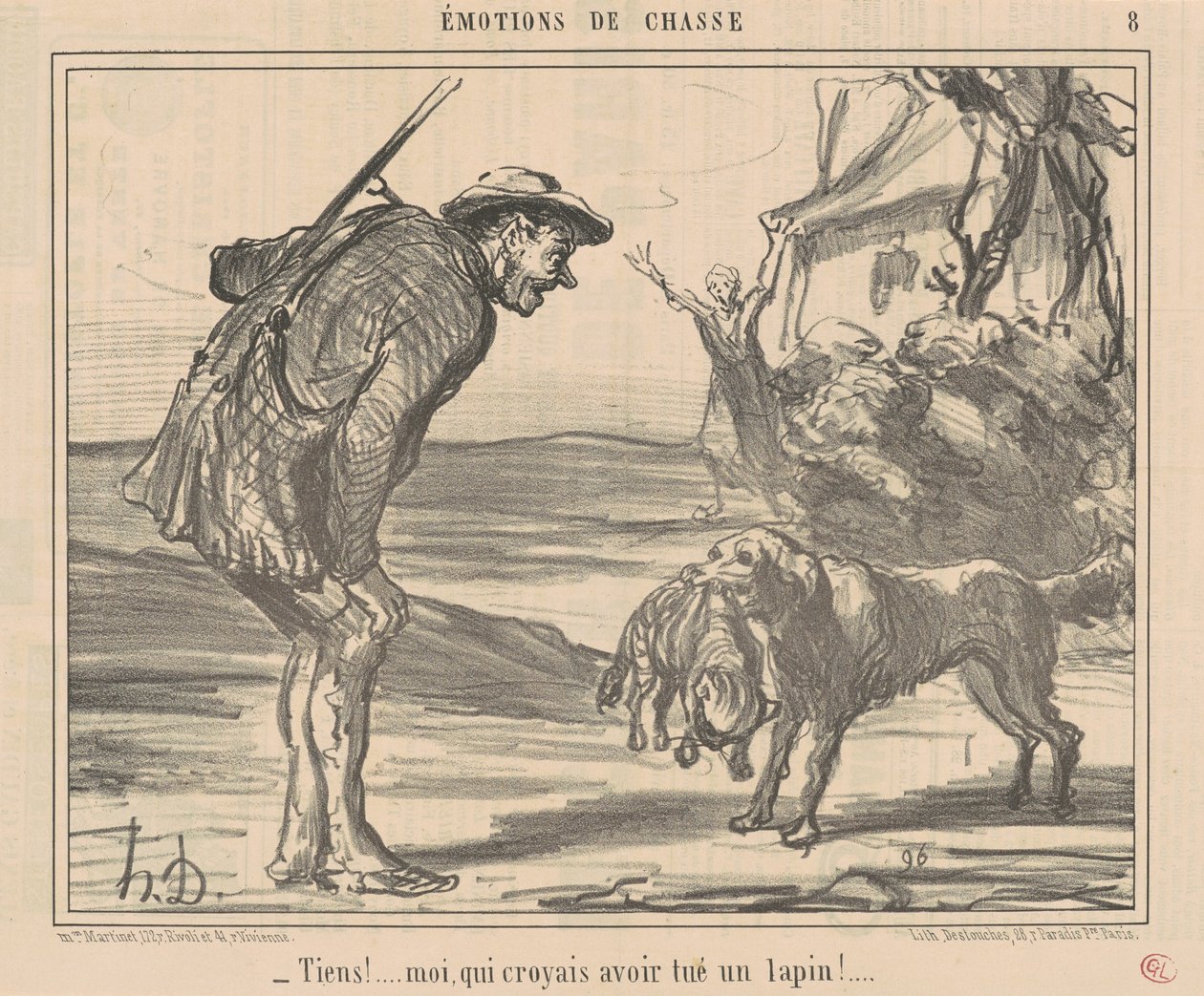 Aqui! Achei que tinha matado um coelho! ... de Honoré Daumier