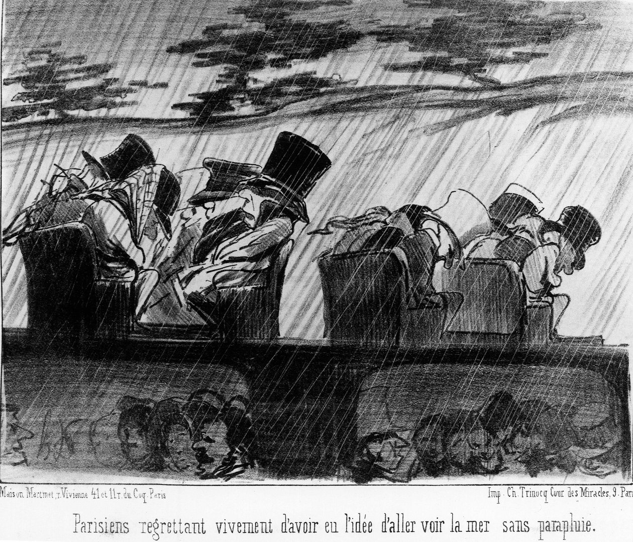 Comboios de prazer: viajantes na chuva - por Daumier, em "Charivari" de 28/08/1852. de Honoré Daumier