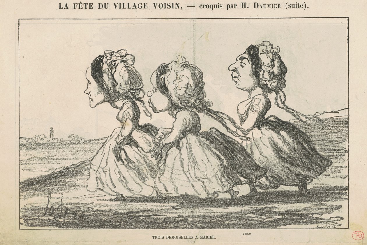 Três damas de honra; Família burguesa convencida... de Honoré Daumier