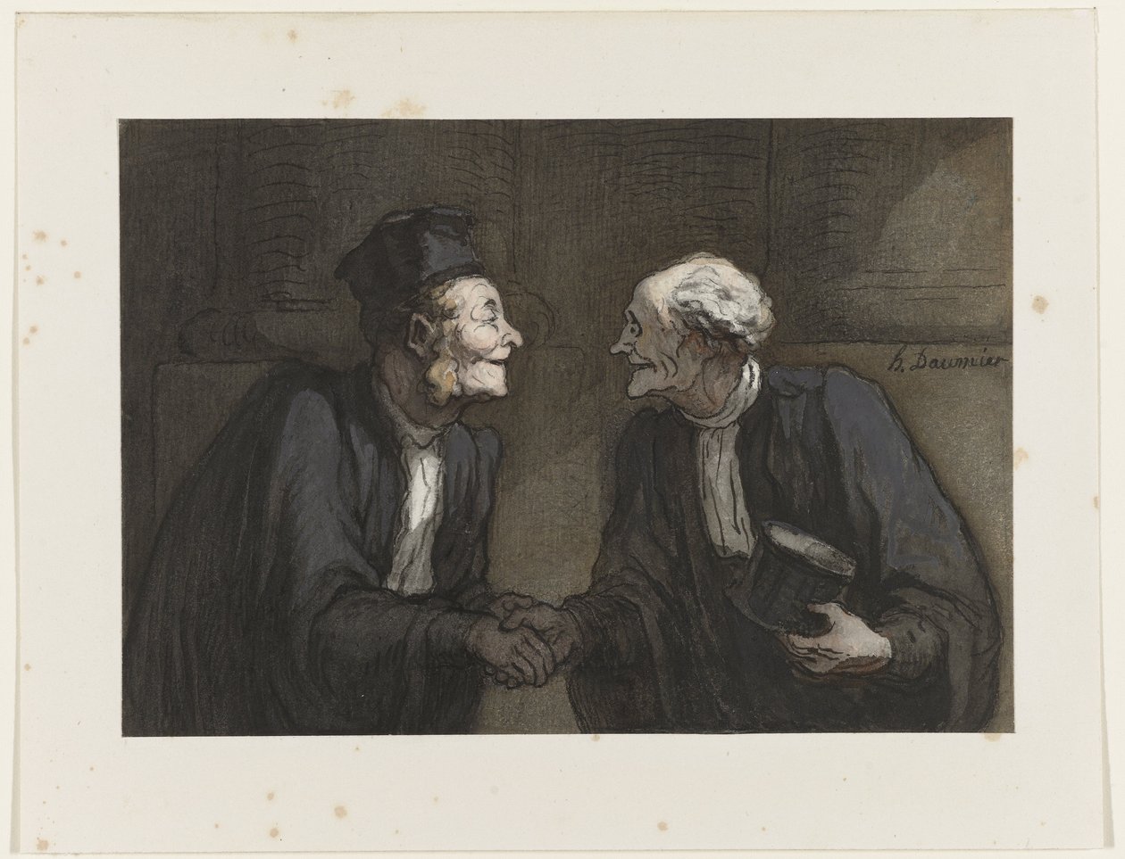 Dois advogados, apertando as mãos, c.1840 de Honoré Daumier