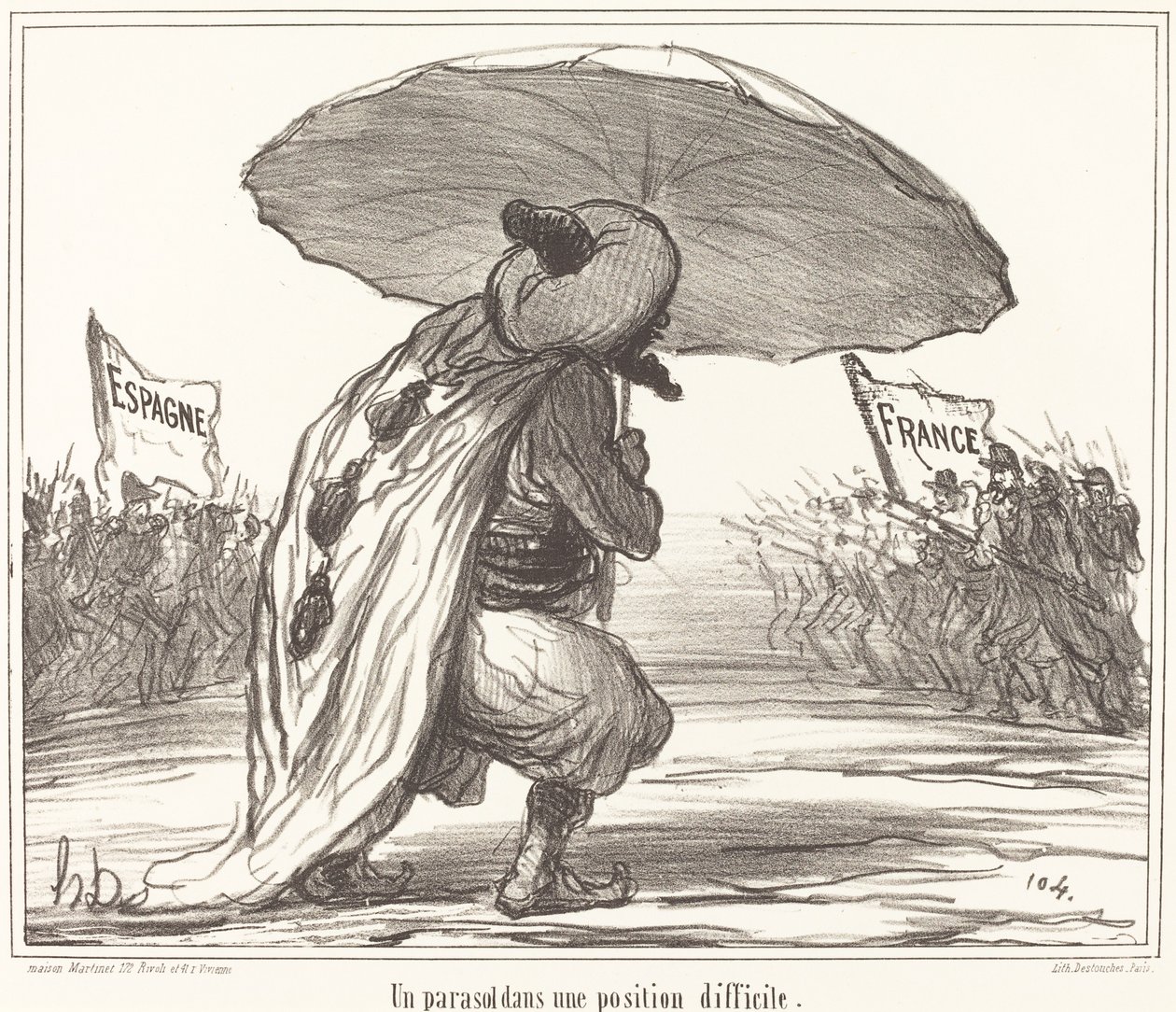 Un Parasol dans une position difficile de Honoré Daumier