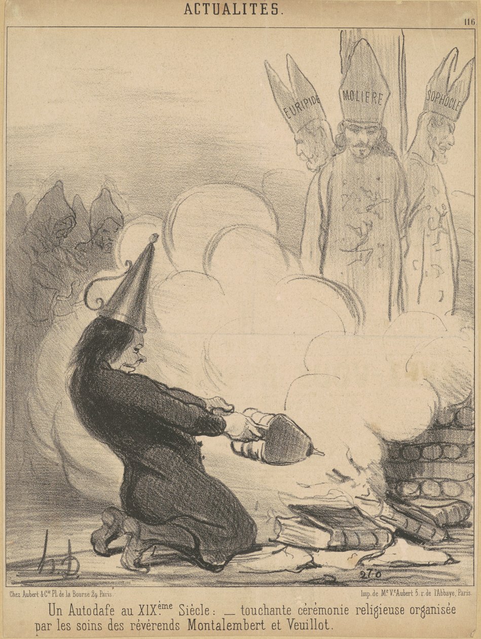 Um livro queimando no século 19 de Honoré Daumier
