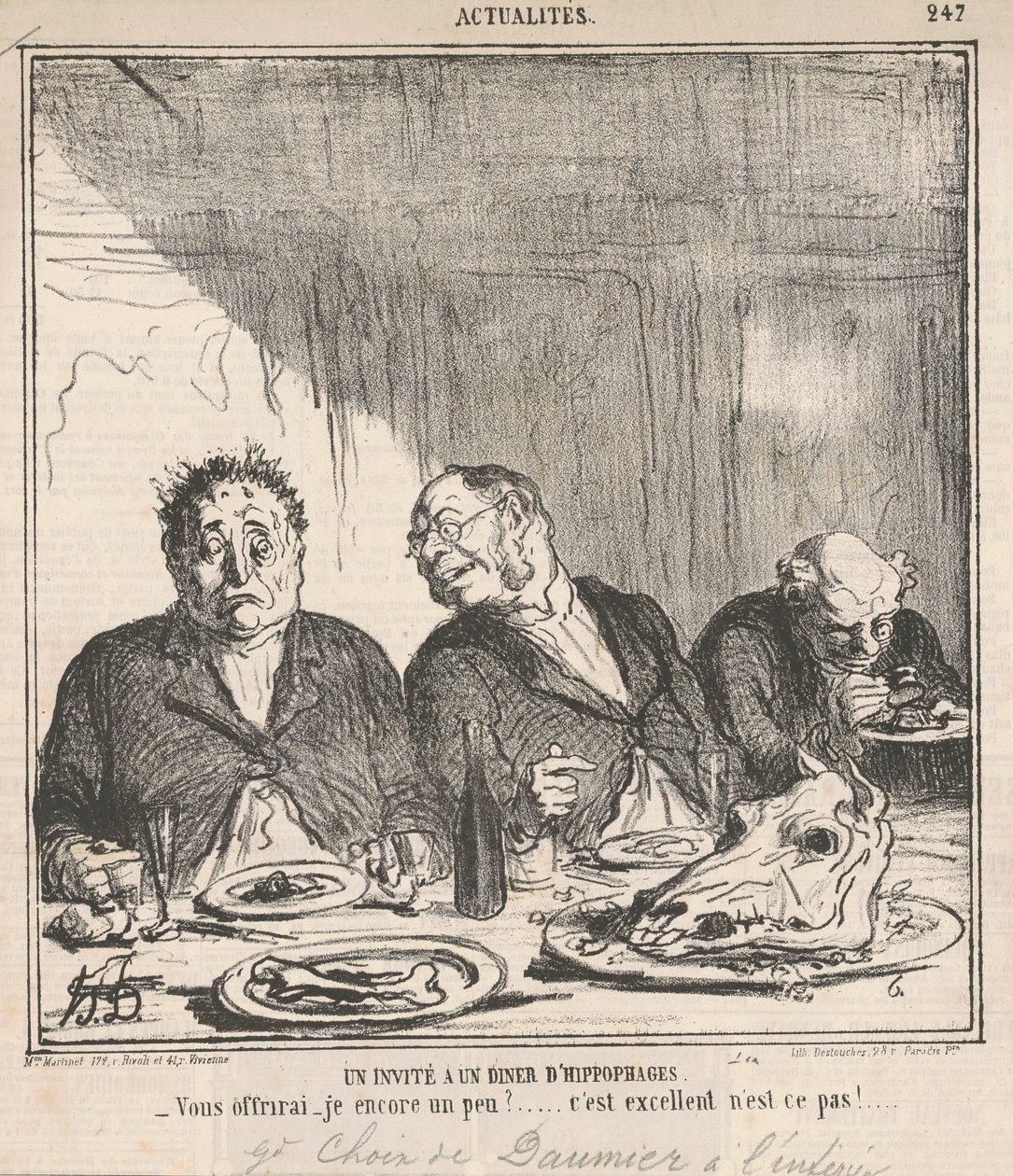 Um convidado em um jantar de comedores de cavalos: Devo oferecer-lhe um pouco mais? Isso é ótimo, não é? de Honoré Daumier