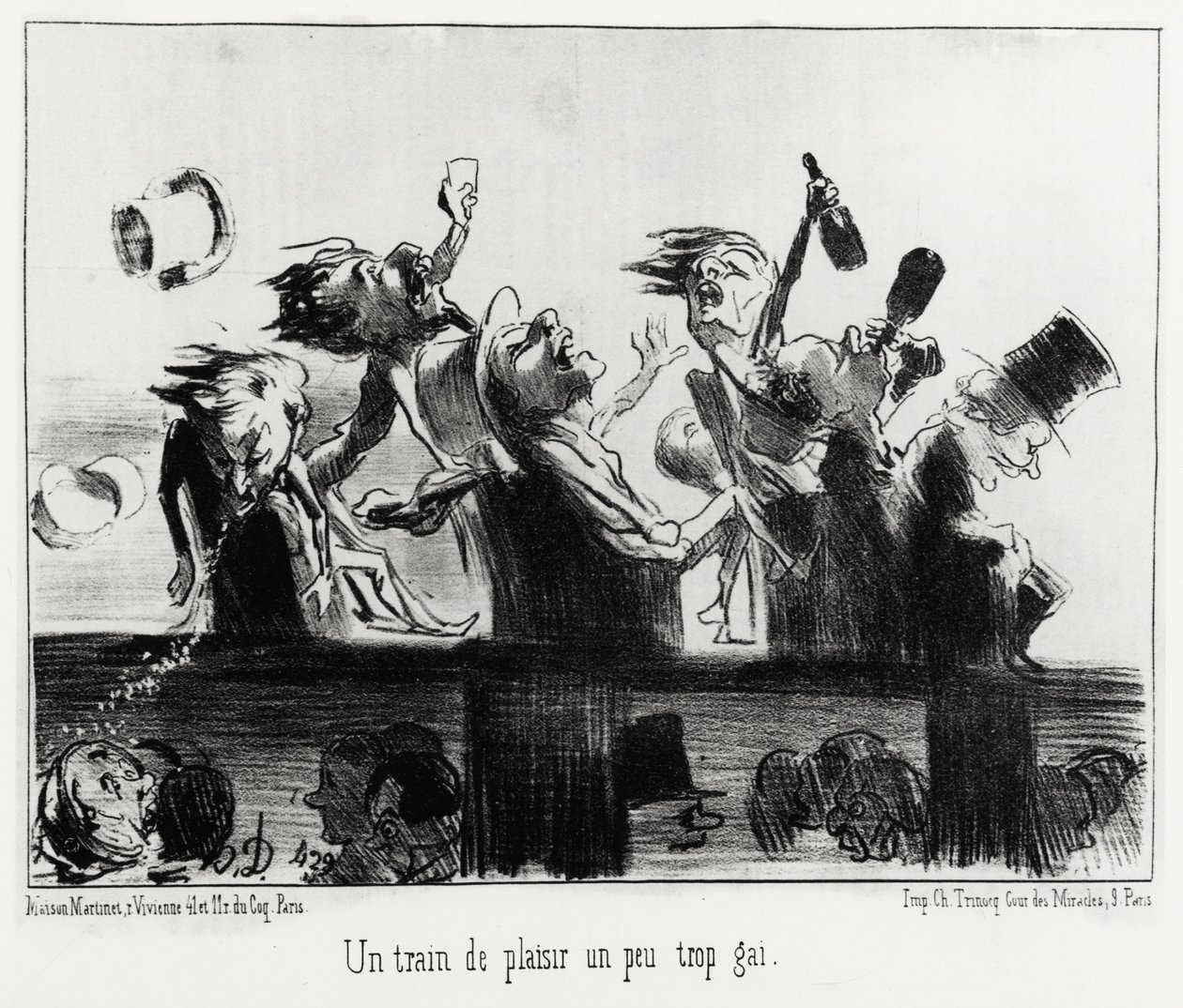 Un train de plaisir un peu trop gai, na série Les chemins de fer, ilustração de Honore Daumier (1808-1879), publicada em "Charivari", datada de 20 de Agosto de 1852. de Honoré Daumier