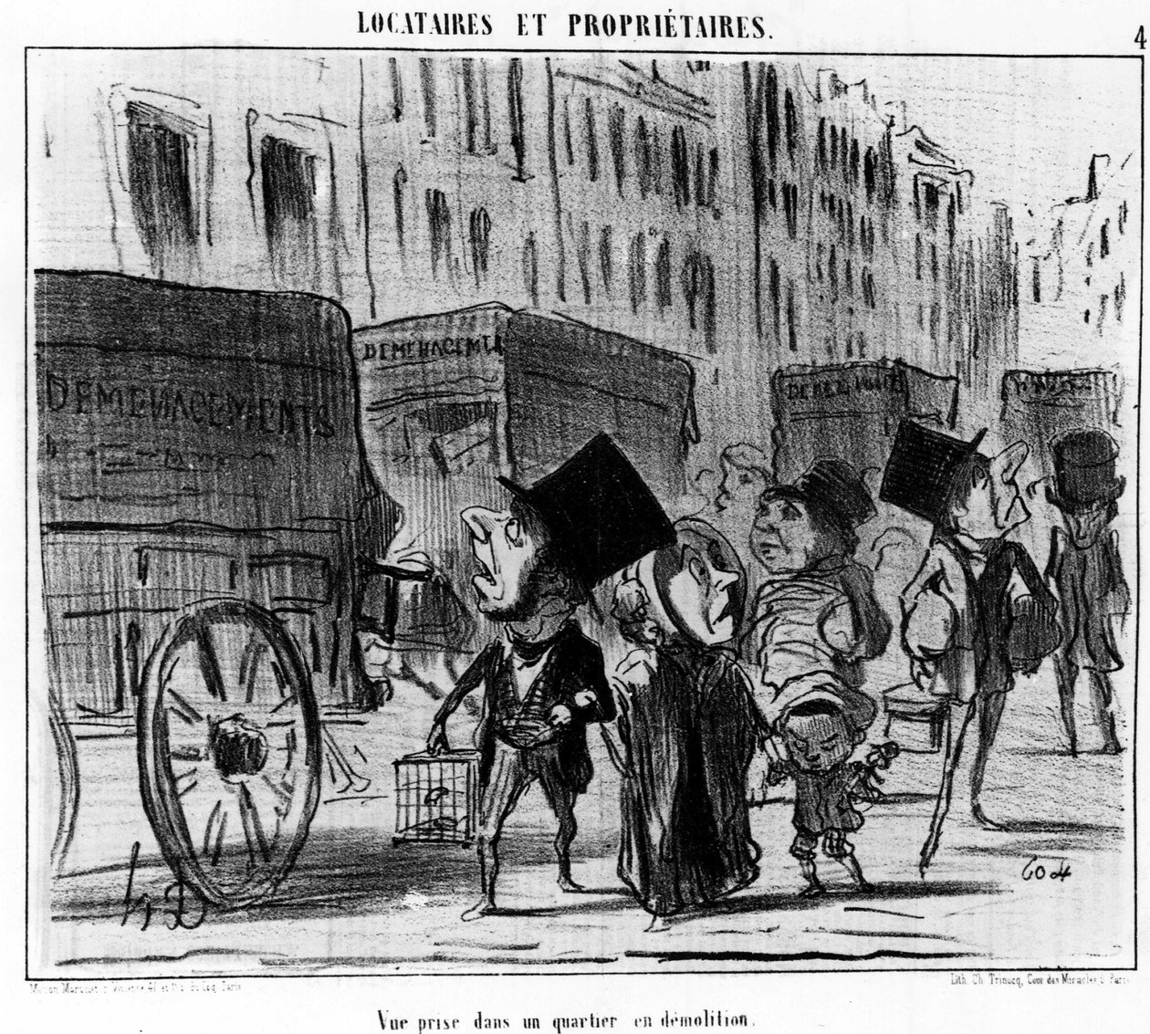 Vista tirada num bairro de demolição, retirado de "Tenants et Proprietaires", série de desenhos animados de Honore Daumier (1808-1879). "Charivari". de Honoré Daumier