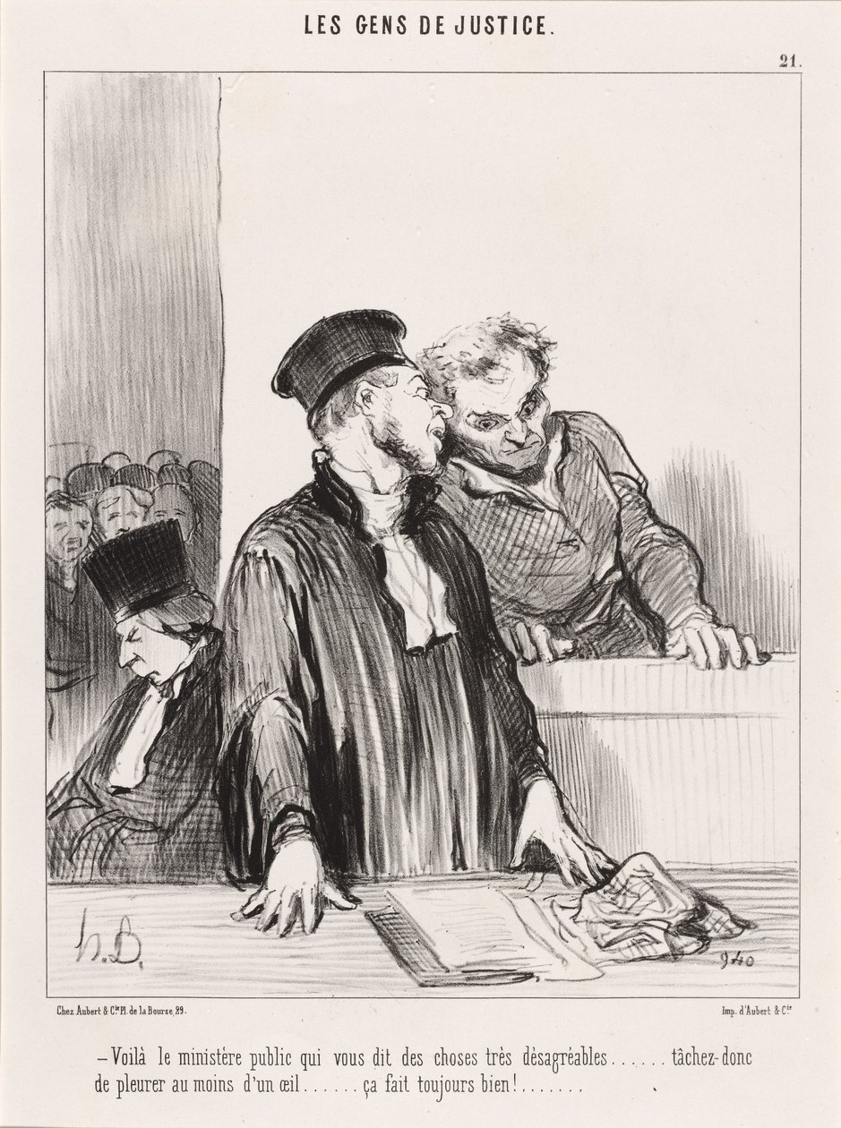 Aqui está o promotor público que lhe diz coisas... desagradáveis... de Honoré Daumier