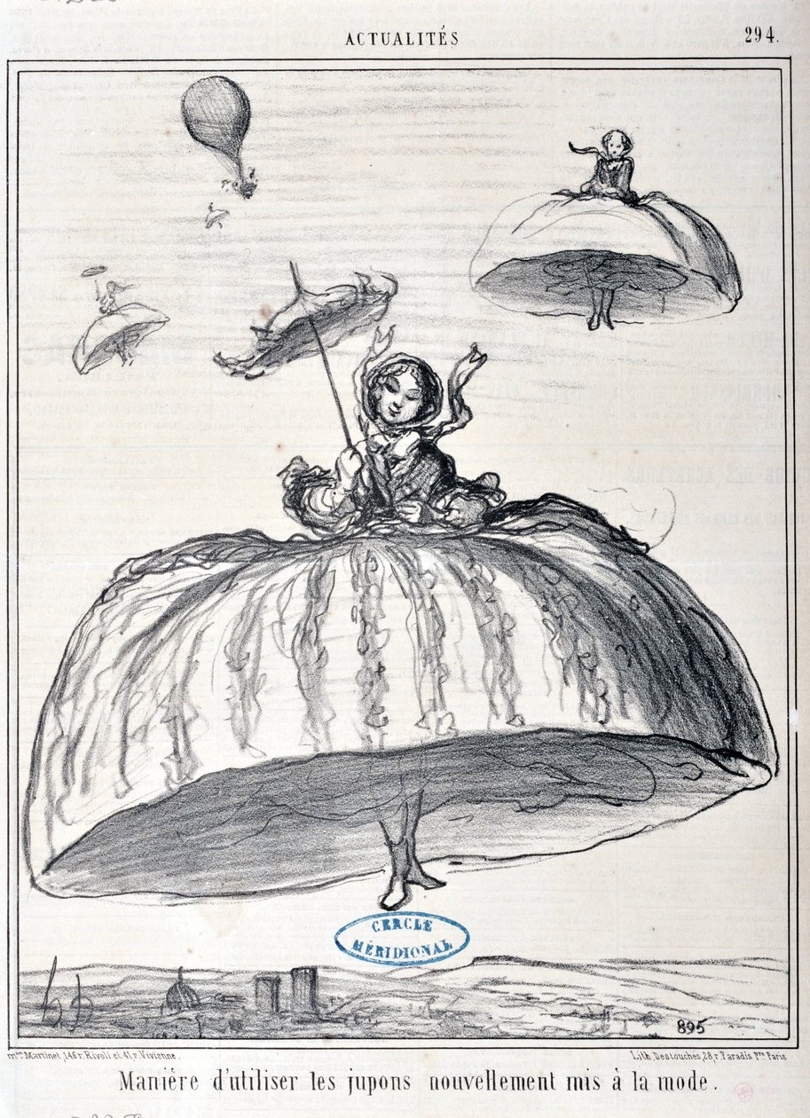 ilustração para a Serie Actualites "maneira de usar anáguas recém-colocadas na moda". de Honoré Daumier