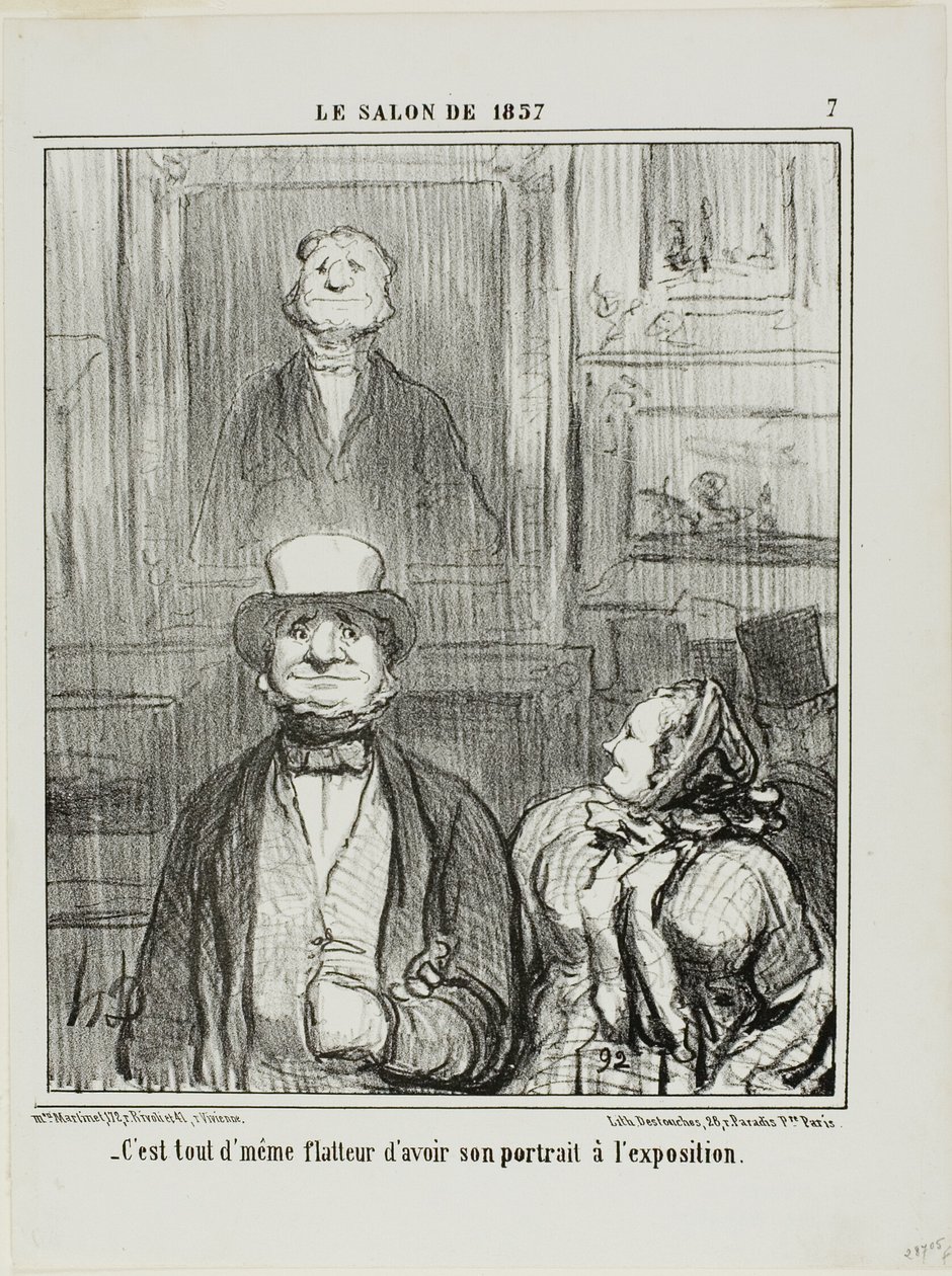 "- É realmente muito lisonjeiro ter o seu retrato exposto no Salon", placa 7 do Le Salon de 1857 de Honoré Victorin Daumier