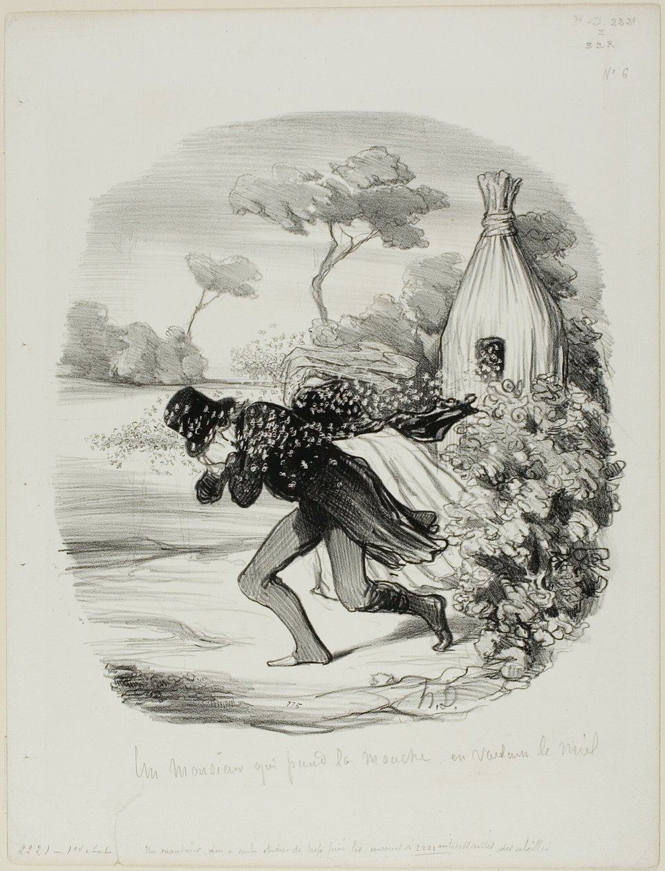 Um cavalheiro que queria estudar demasiado de perto os hábitos das abelhas, placa 6 de Pastorales de Honoré Victorin Daumier