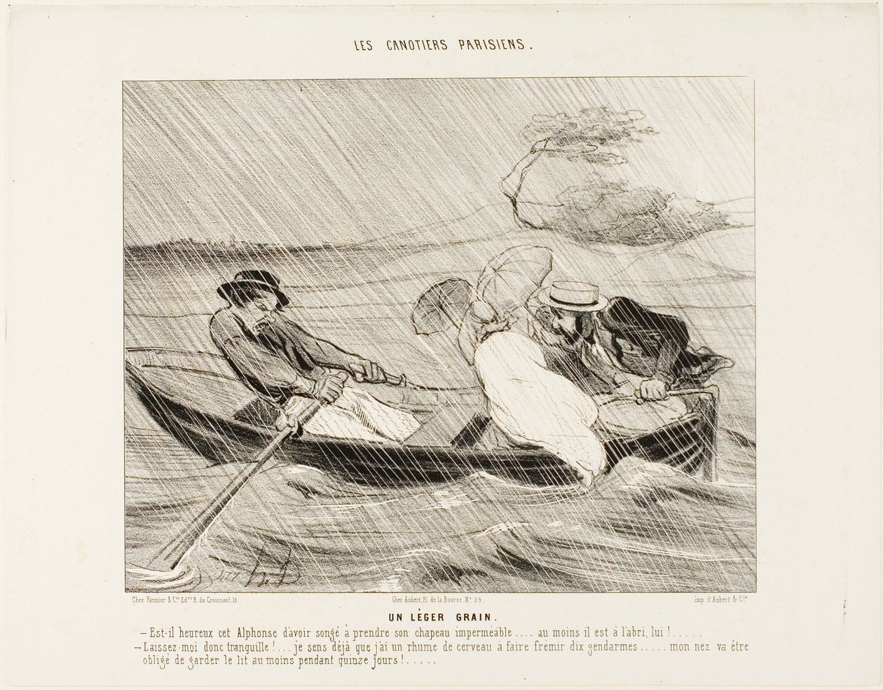 Uma tempestade ligeira (Un leger grain), prato 8 de Os barqueiros parisienses (Les canotiers Parisiens) de Honoré Victorin Daumier