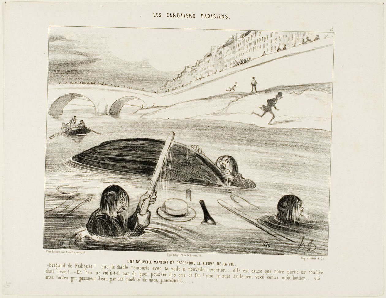 Uma nova forma de flutuar no rio da vida. - Radiguet, seu malandro, para o inferno contigo, com o teu barco e com a tua nova invenção.... é por tua culpa que todo o passeio foi por água abaixo. - Vá lá, vá lá.... não há razão para gritar o inferno. Estou a de Honoré Victorin Daumier