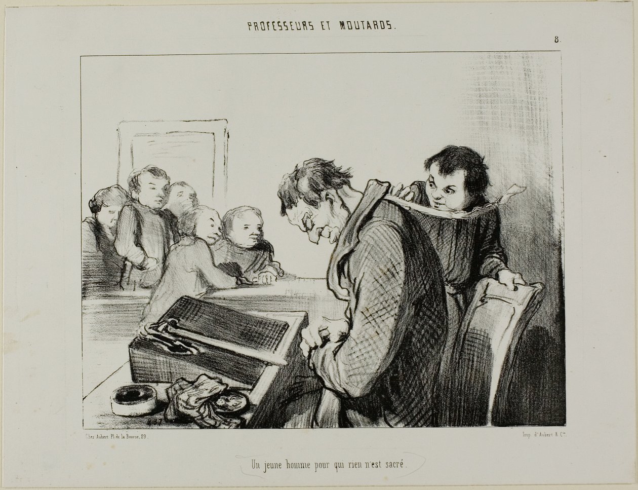 Um jovem para quem nada é sagrado, placa 8 de Professeurs Et Moutards de Honoré Victorin Daumier