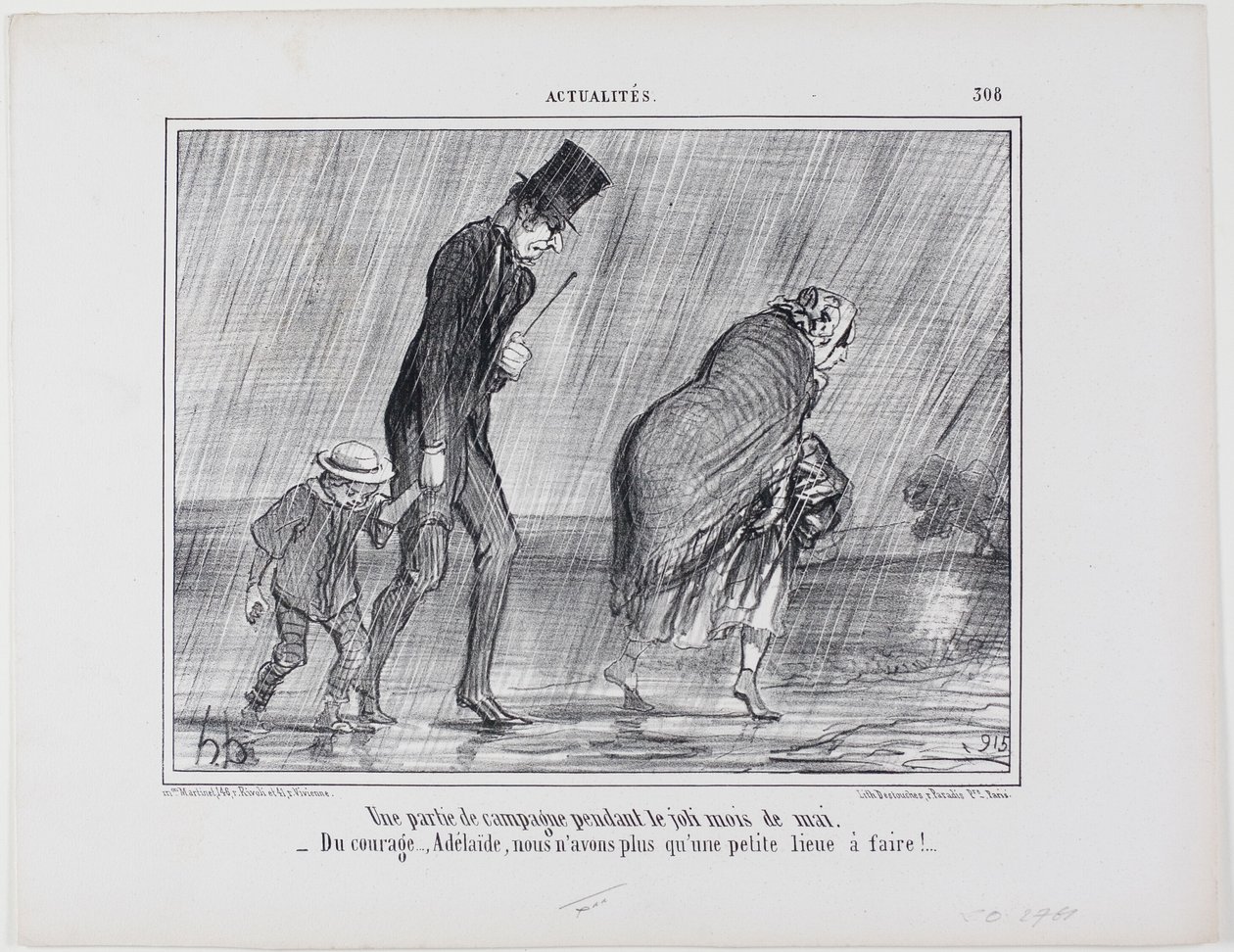 Um passeio no campo durante o belo mês de maio. "- Coragem... Adelaïde é apenas mais um campeonato a percorrer", placa 308 de Actualités de Honoré Victorin Daumier