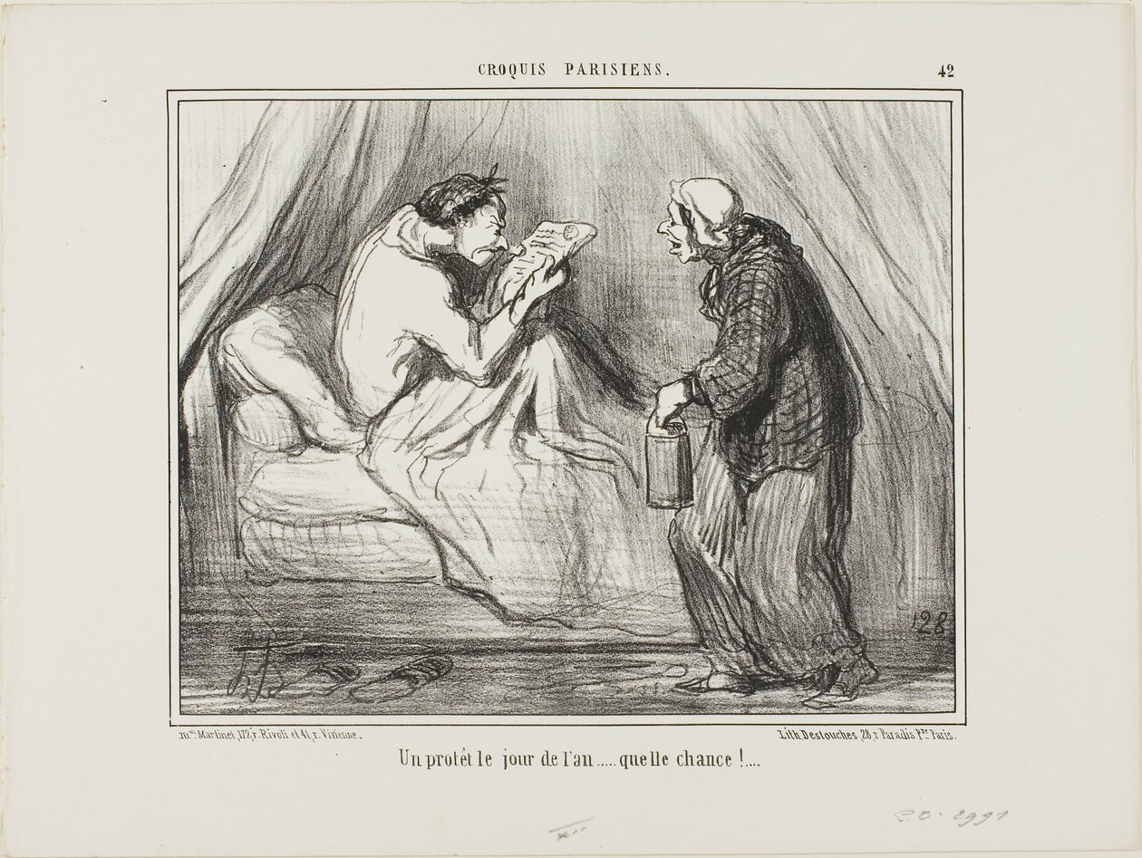 "Um protesto no dia de Ano Novo! Que sorte! ...........", chapa 42 de Croquis Parisiens de Honoré Victorin Daumier