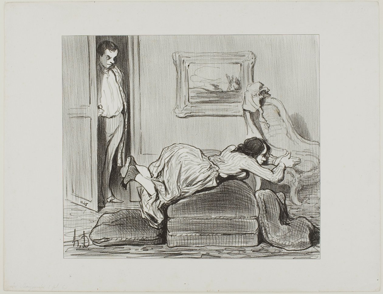 Um estudante zeloso a praticar em casa, placa 6 de Les Baigneuses de Honoré Victorin Daumier