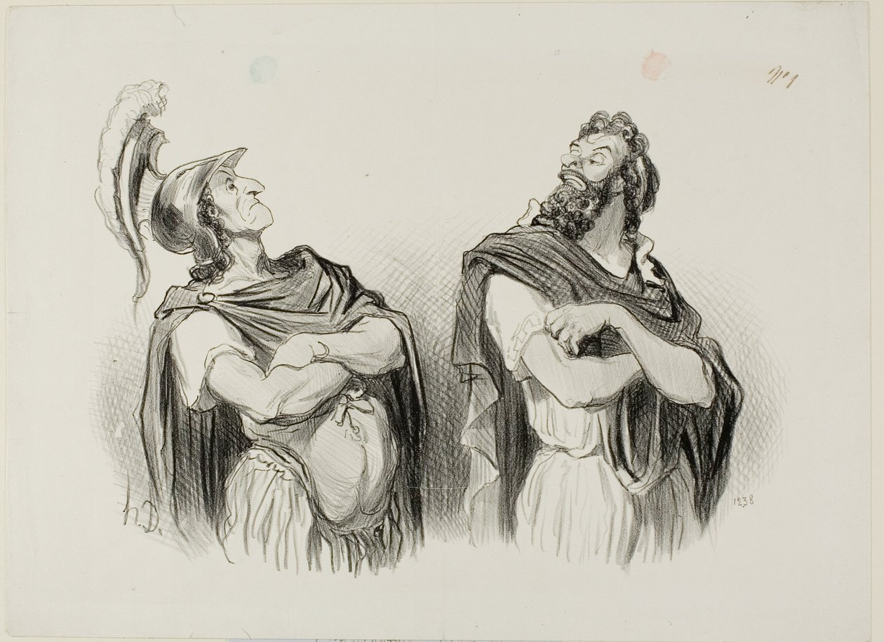 Aquiles e Agamémnon. Aquiles: "- E o que me importa a tua Troia!", prato um de Physionomies Tragiques de Honoré Victorin Daumier