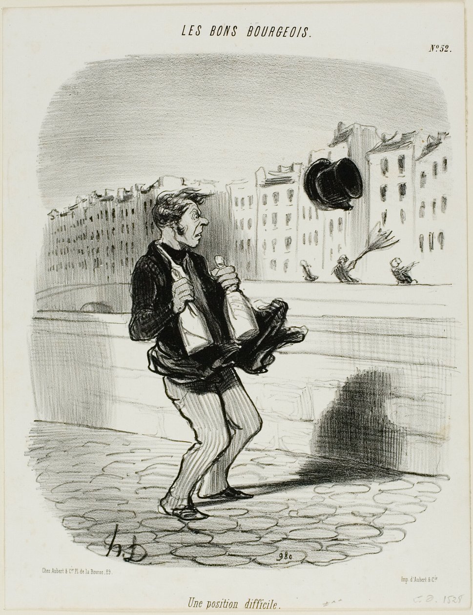 Uma situação incómoda, placa 52 de Les Bons Bourgeois de Honoré Victorin Daumier