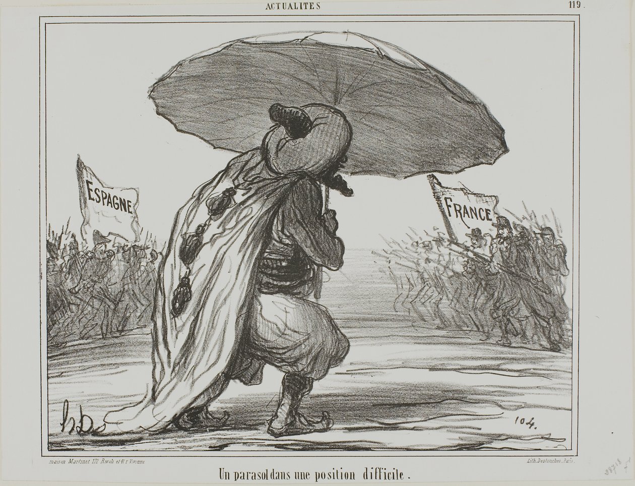 Um guarda-chuva numa posição difícil, chapa 119 de Actualités de Honoré Victorin Daumier
