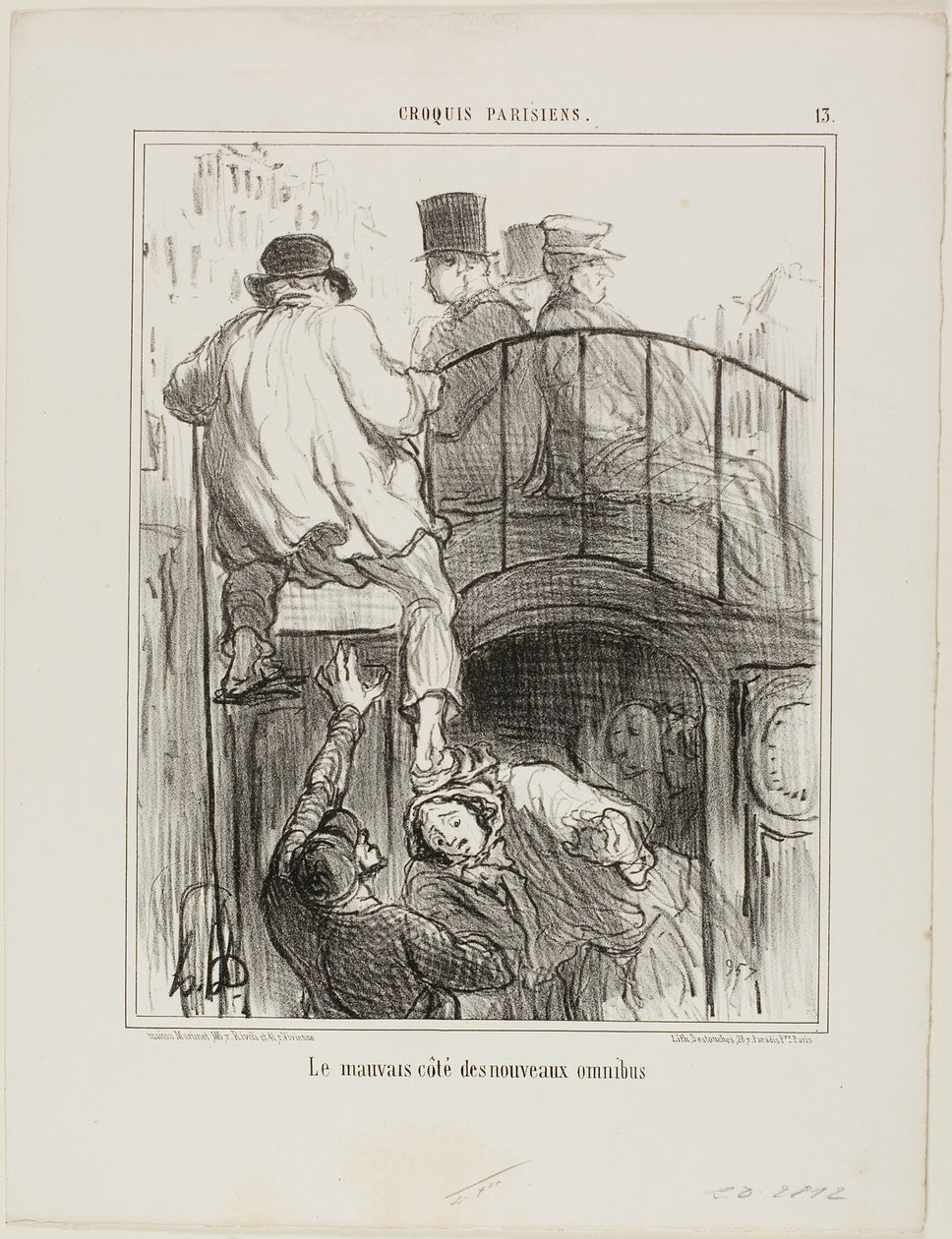 Um aspeto desagradável do novo tipo de Omnibus, placa 13 de Croquis Parisiens de Honoré Victorin Daumier