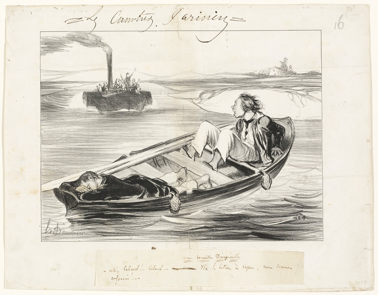 Um encontro desagradável, prato dezasseis de Les Canotiers Parisiens de Honoré Victorin Daumier