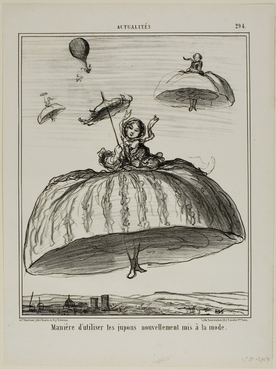Outra forma de utilizar os novos saiotes que estão na moda ultimamente, placa 294 de Actualités de Honoré Victorin Daumier